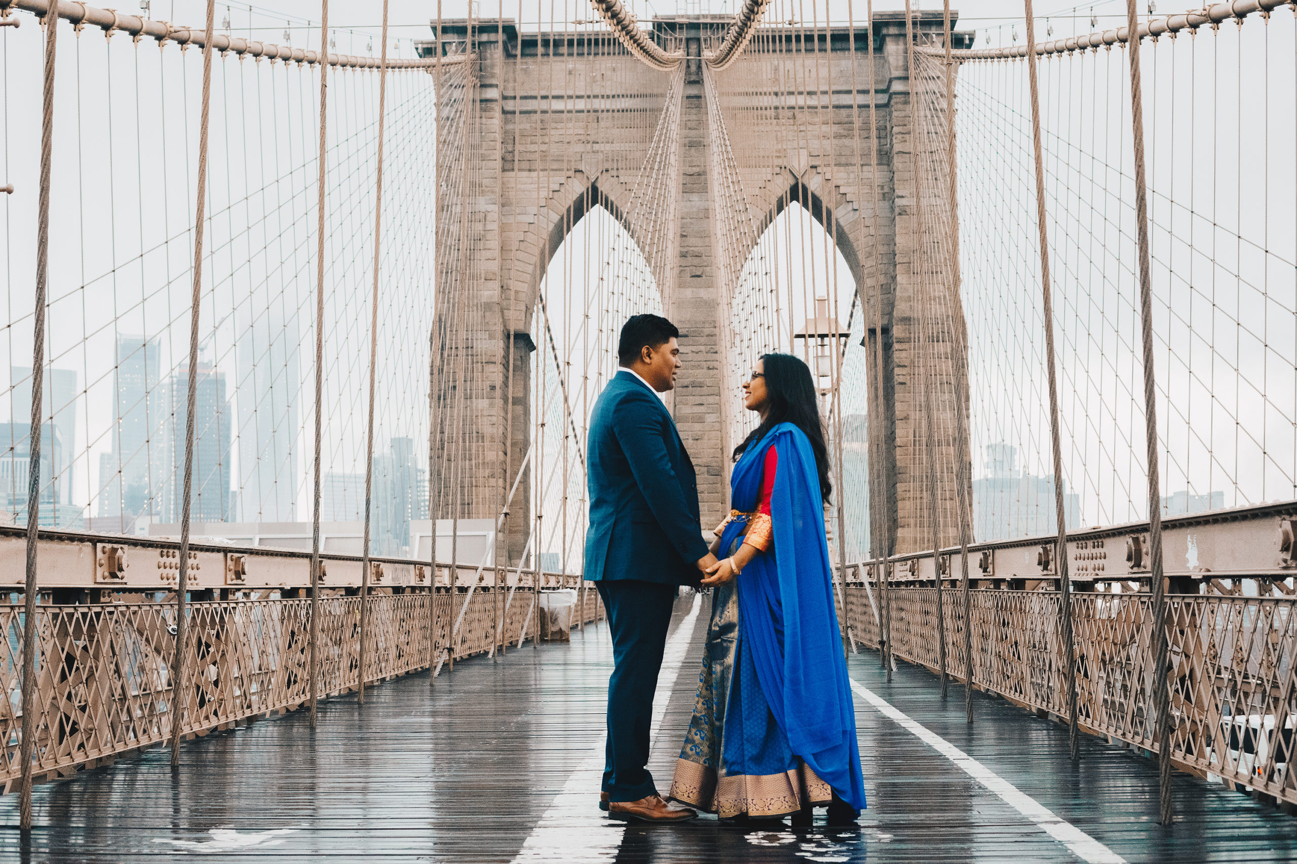 Desi New York Engagement Photos in Dumbo and Brooklyn Bridge Park