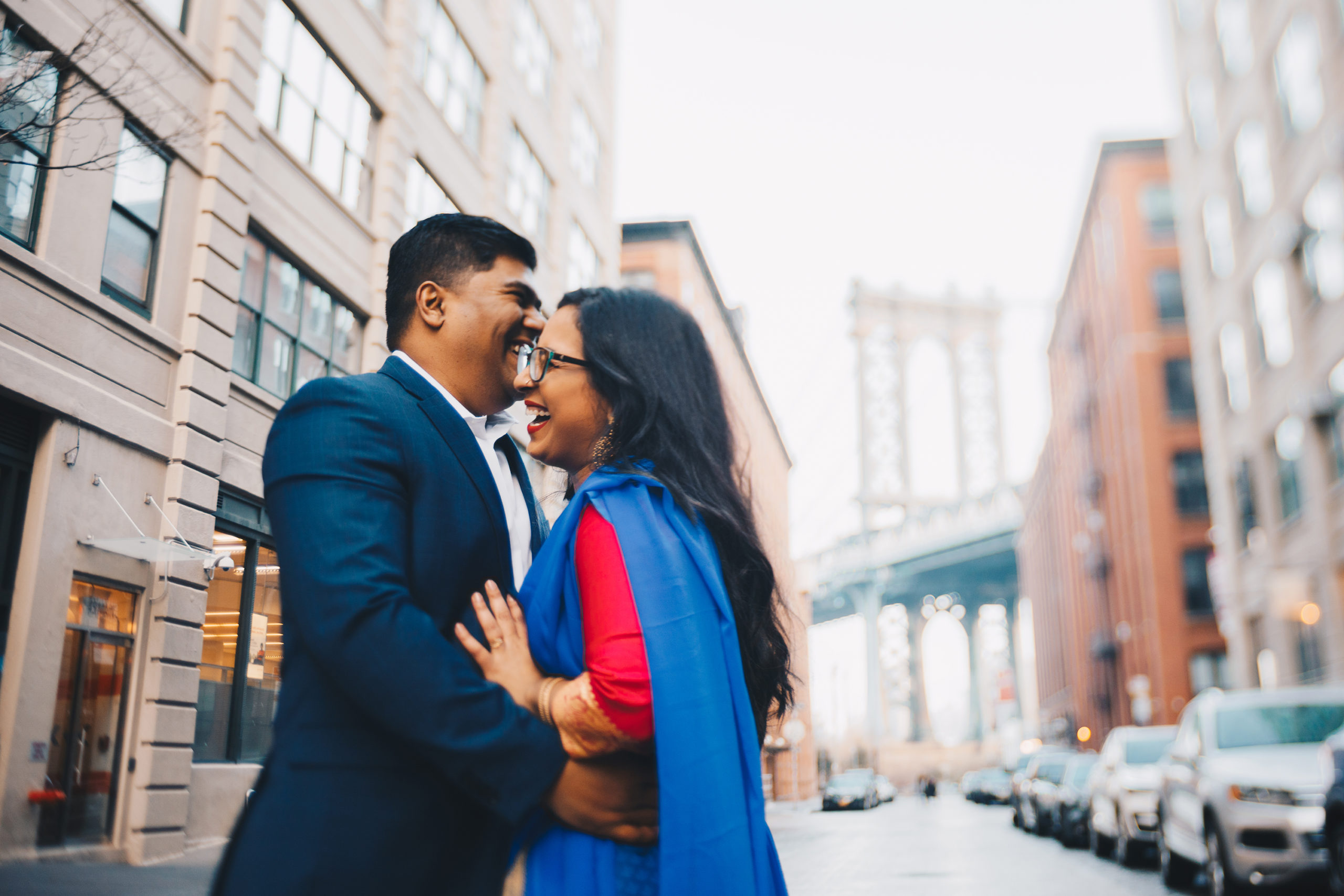 Colorful NYC Engagement Photos in Dumbo and Brooklyn Bridge Park