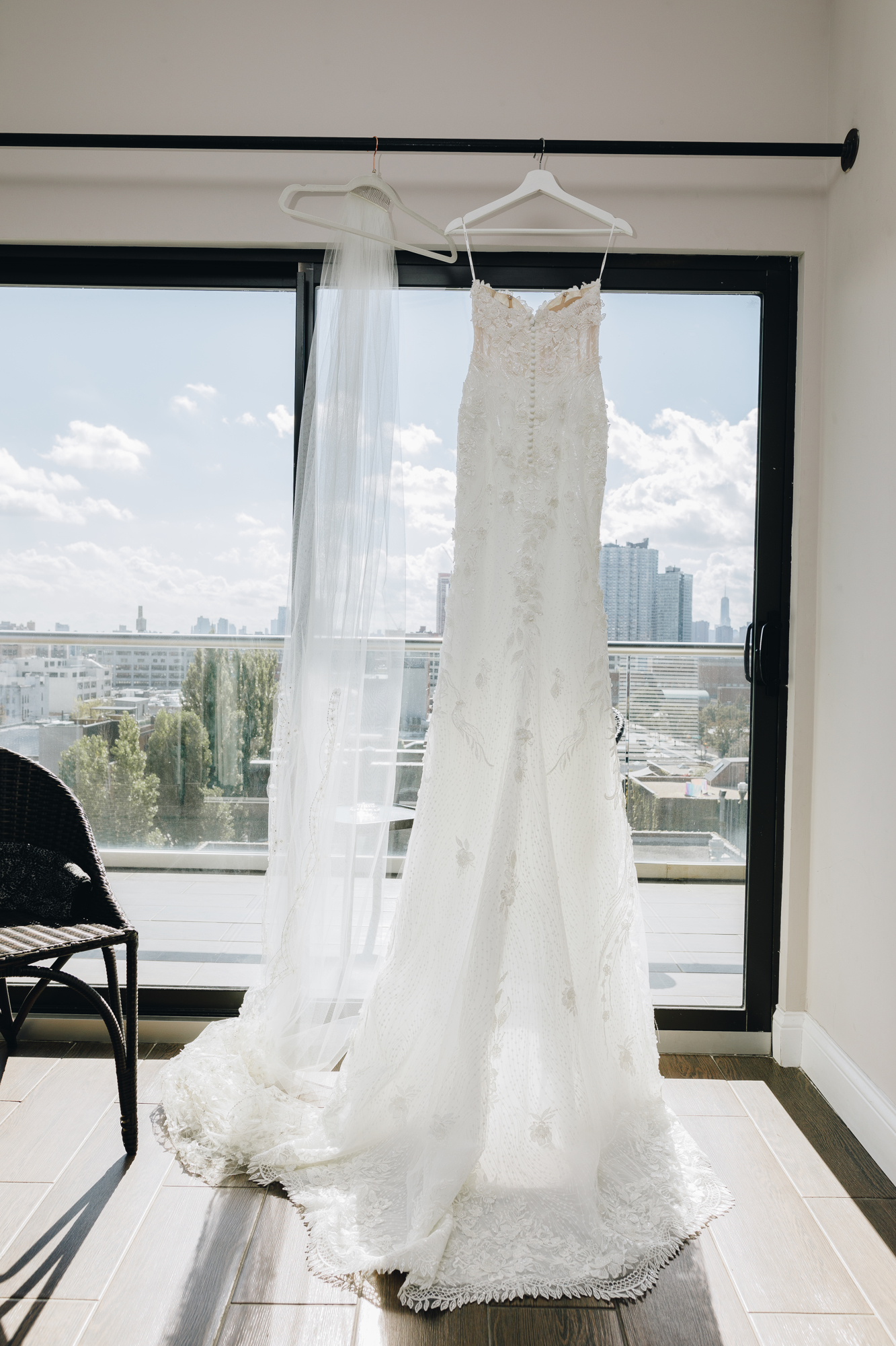 Ravel Hotel wedding dress in bridal suite