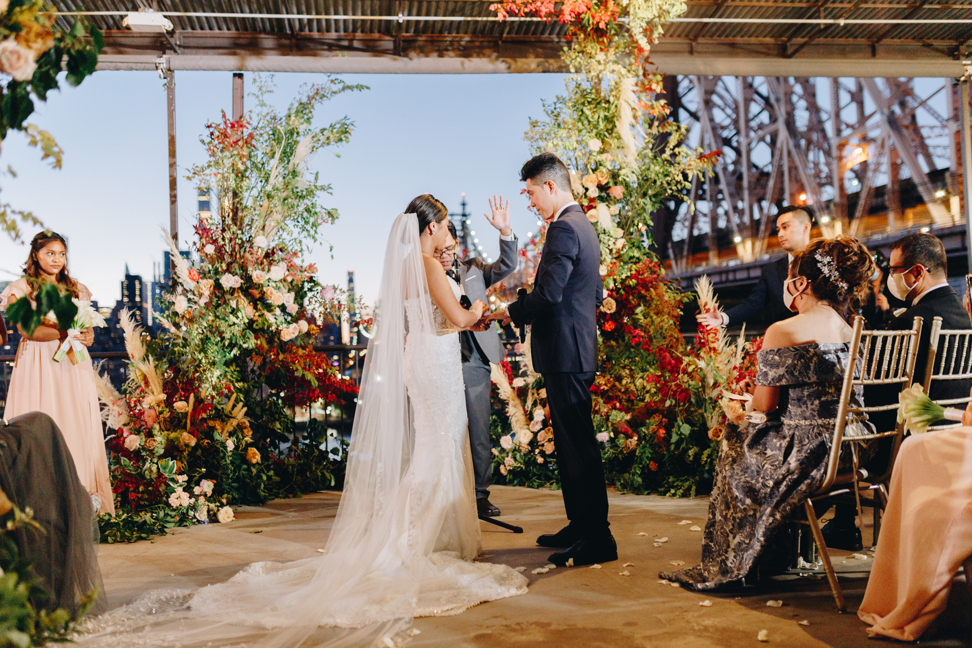 Ravel Hotel rooftop fall wedding with Carmen & Co flowers
