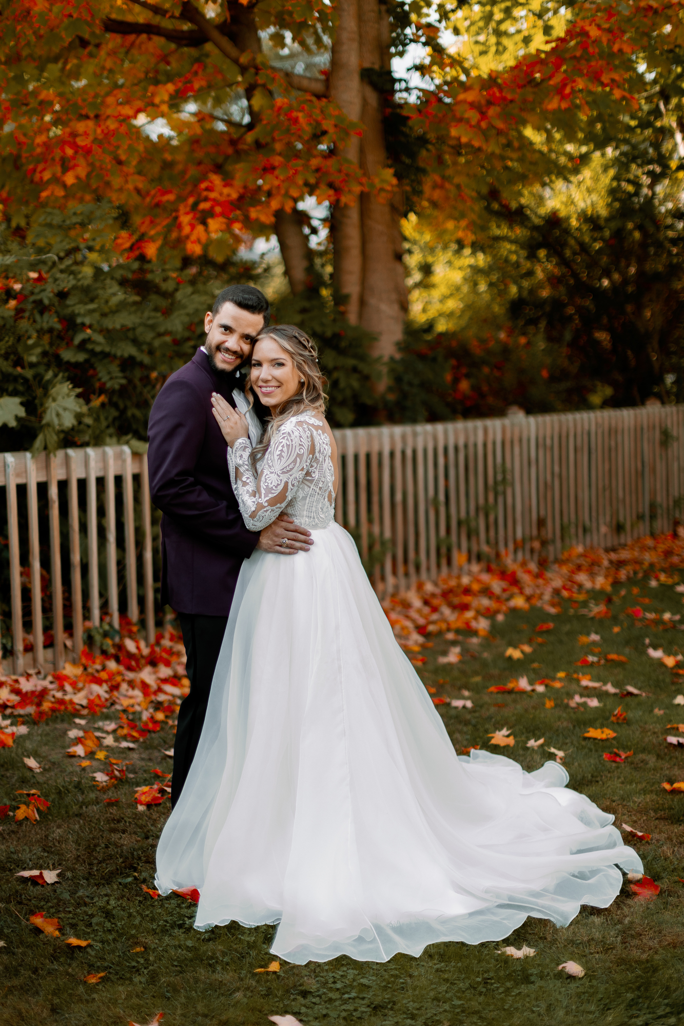 Upstate NY fall wedding with leaves