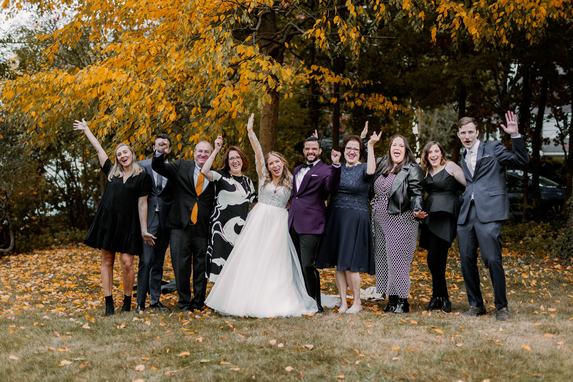 Fall wedding in upstate NY with bridal party