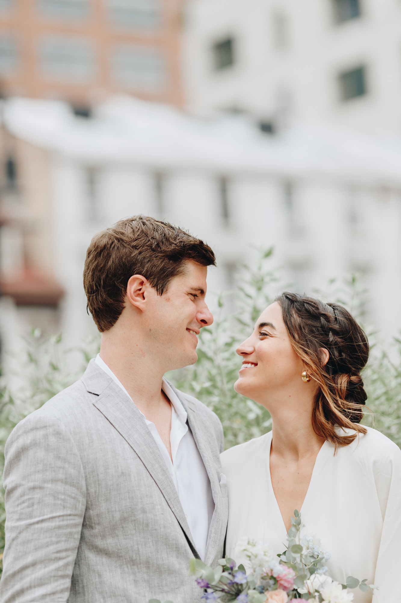 Meatpacking District NYC micro wedding photo with bride and groom