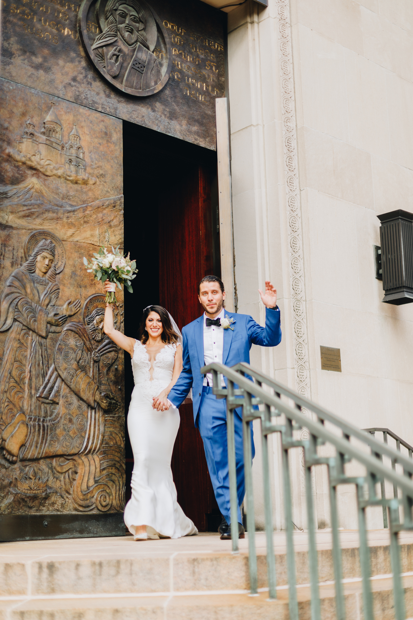 Bride and groom leaving the Armenian Church in NYC