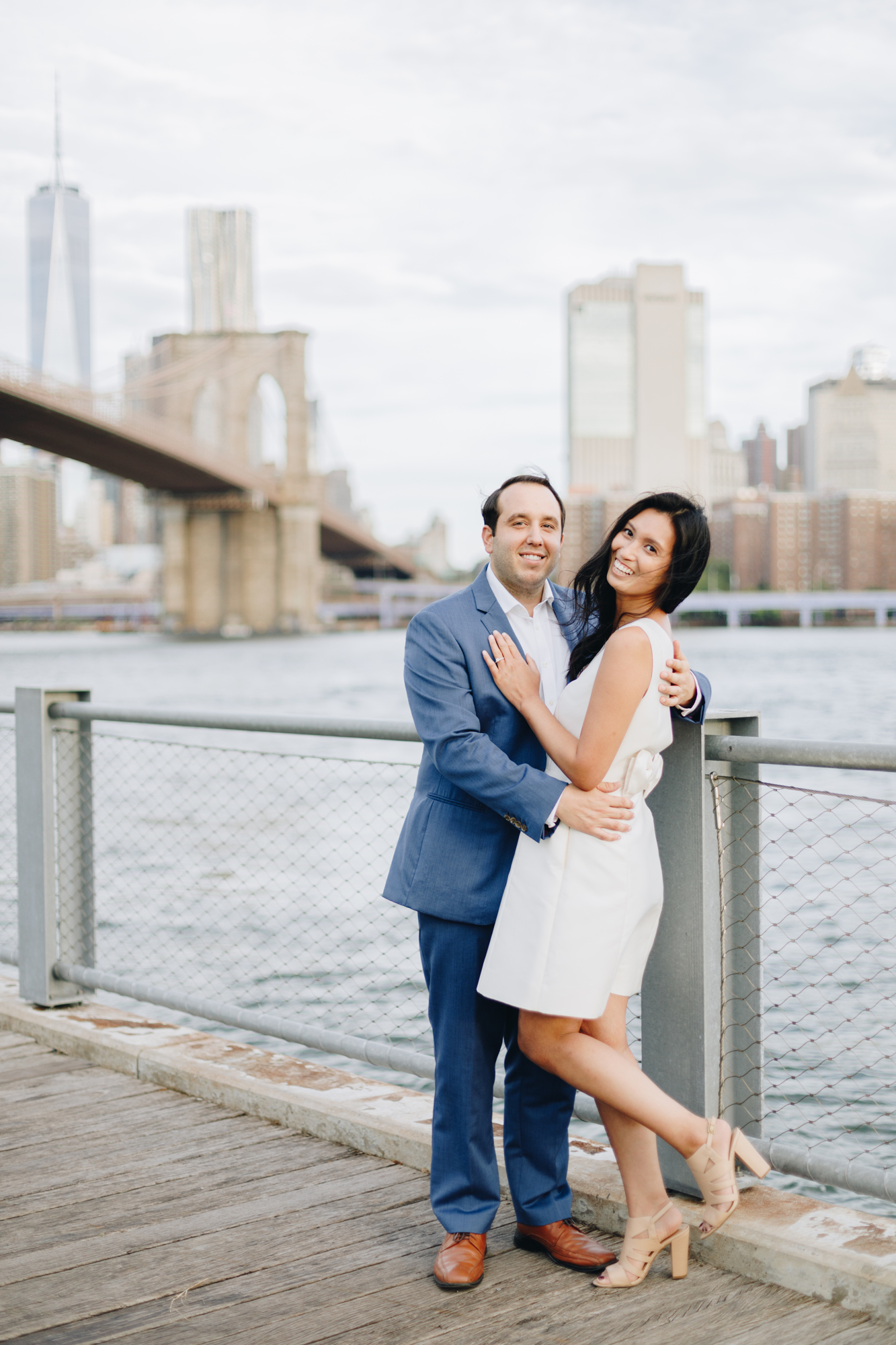 Dumbo engagement photos with Brooklyn Bridge view