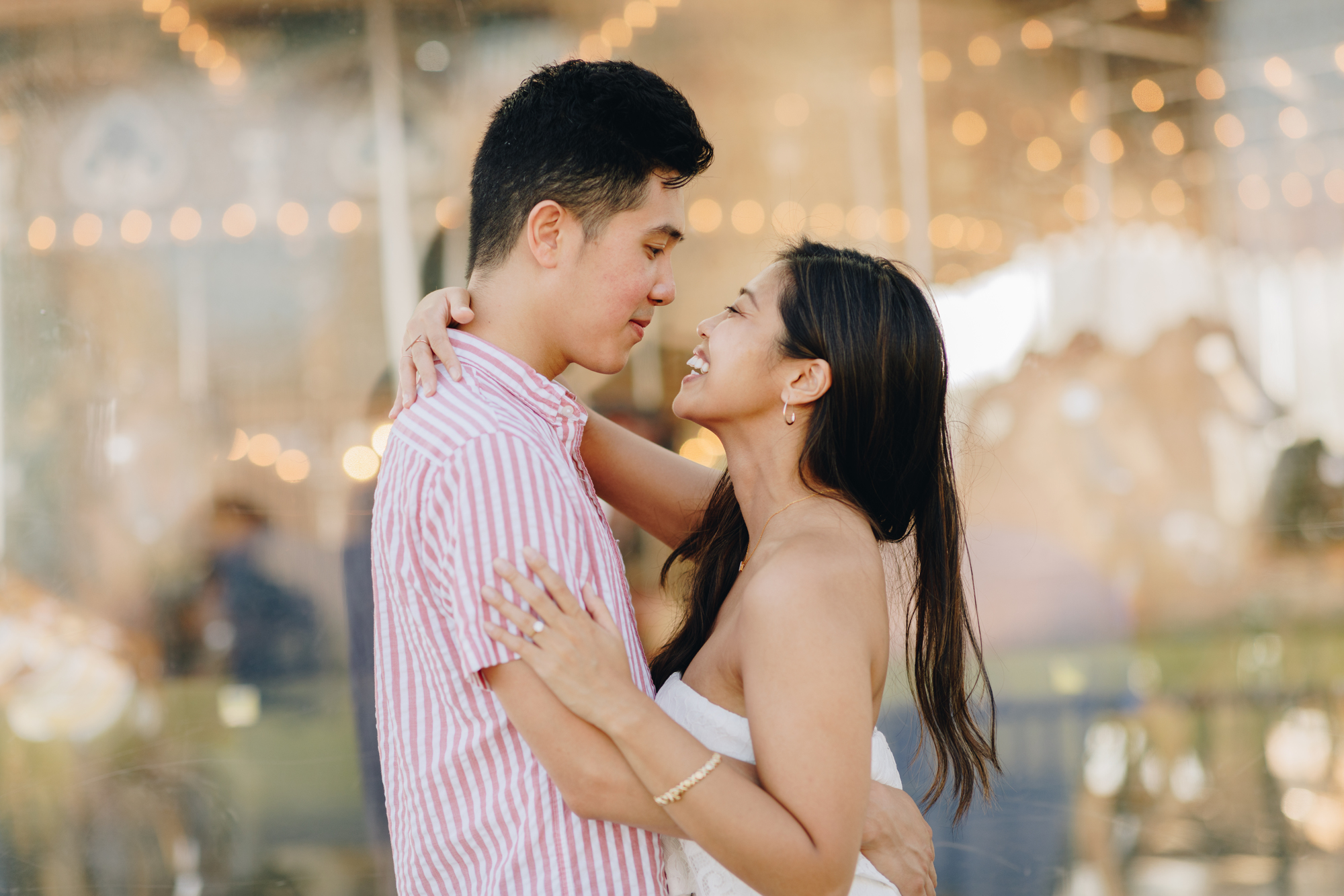 Romantic engagement photos in Dumbo at Jane's Carousel
