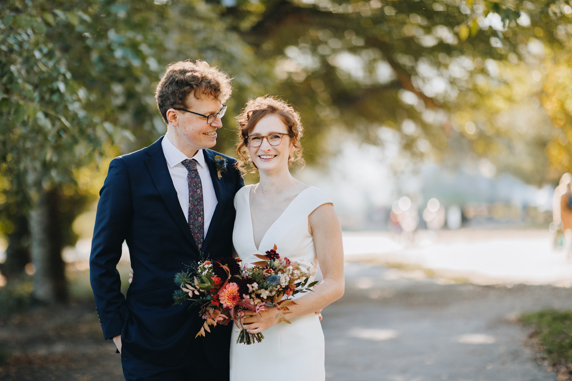 Fall wedding in Prospect Park with romantic golden hour light