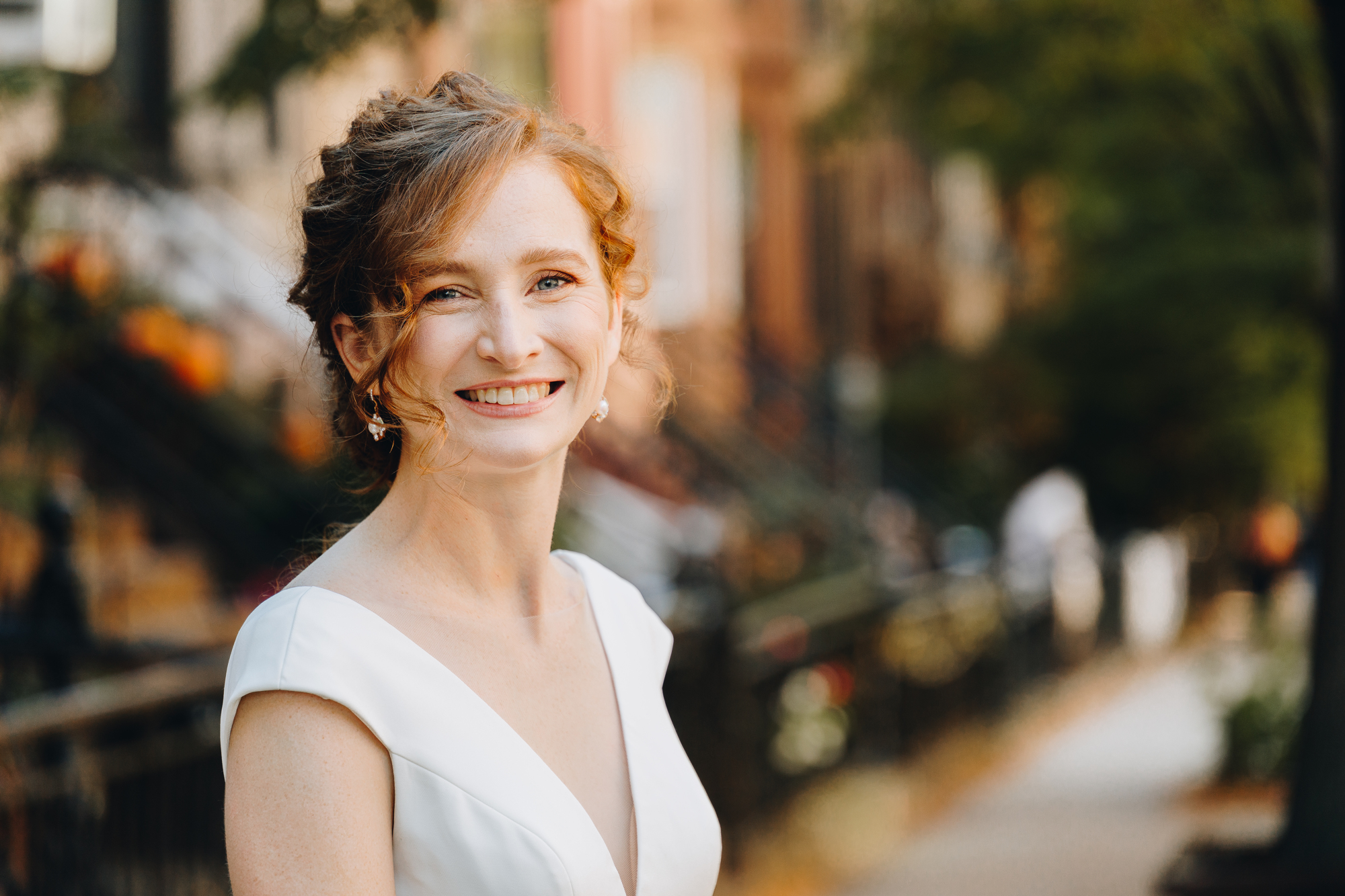 Brooklyn bridal portrait with brownstones in background