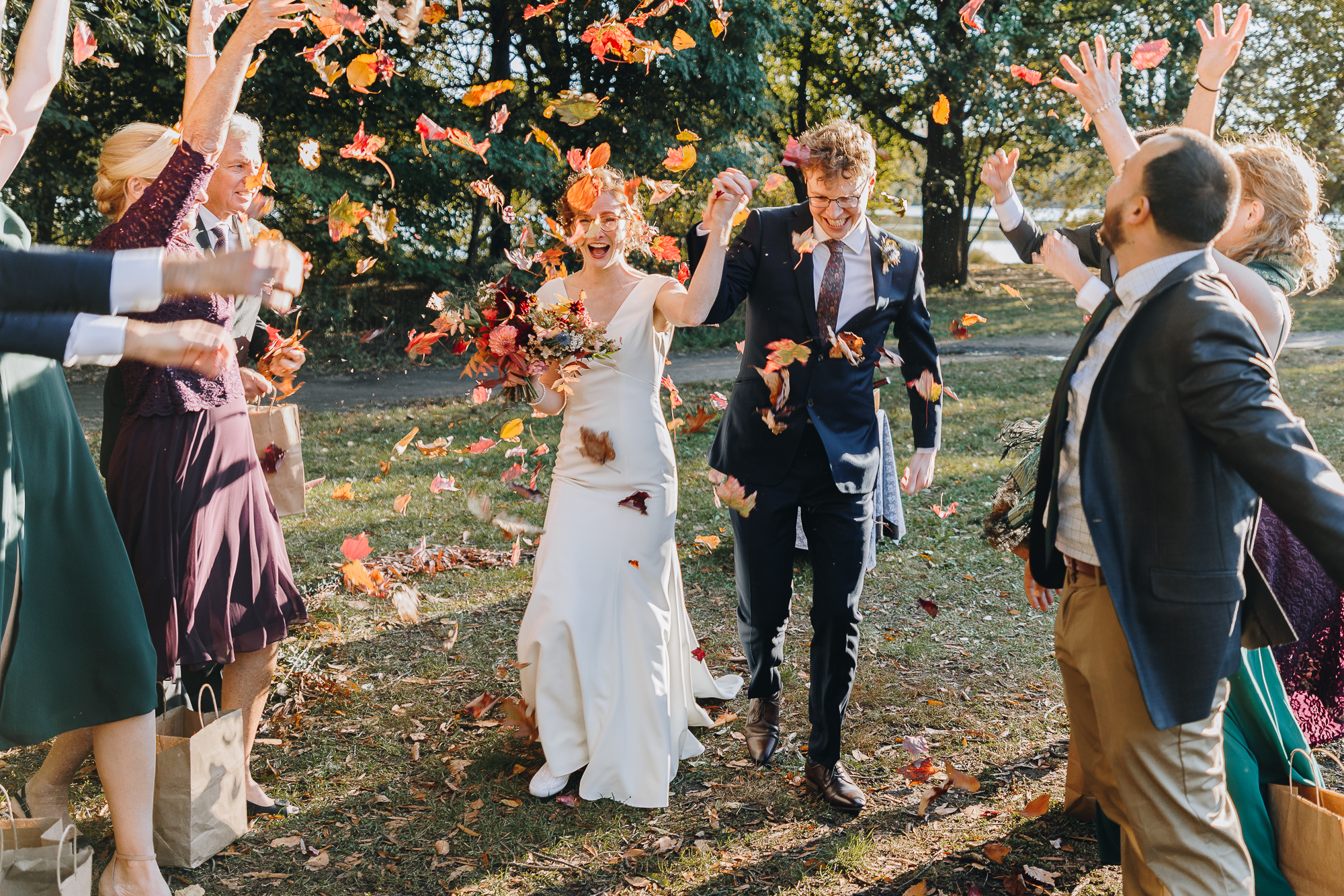 Fun fall wedding photos in Prospect Park
