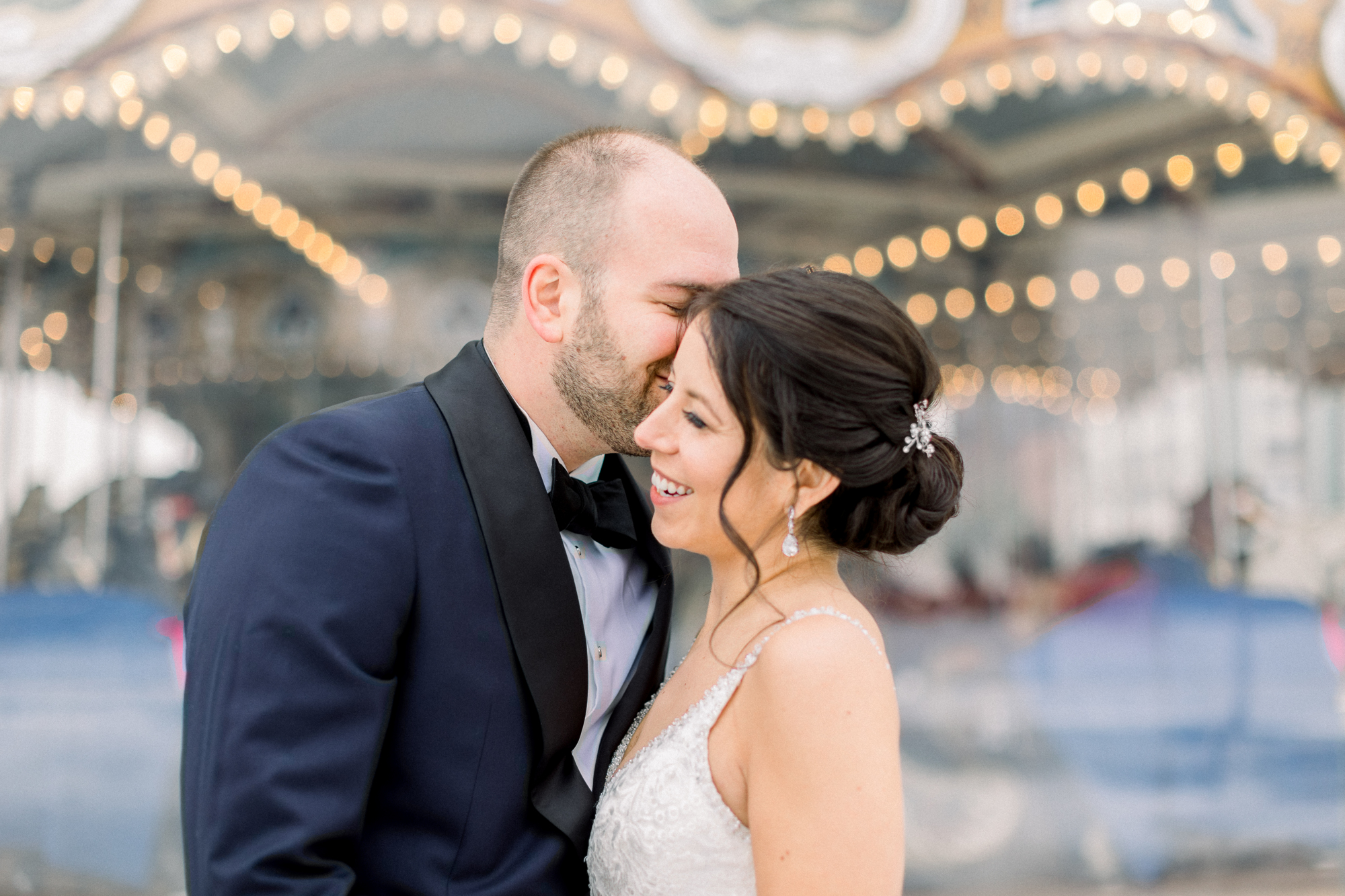 Winter wedding photos at Jane's Carousel in NYC