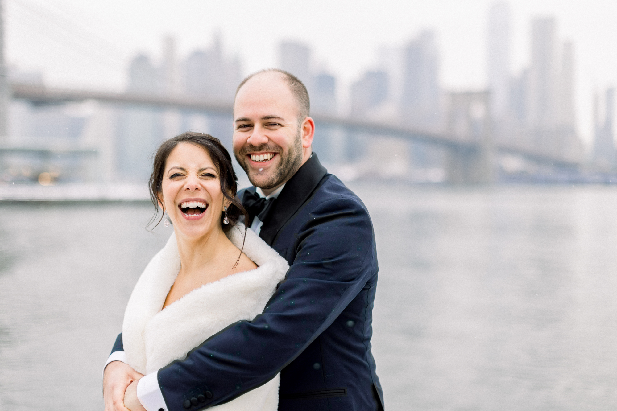 Fun candid wedding photography in Brooklyn Bridge Park
