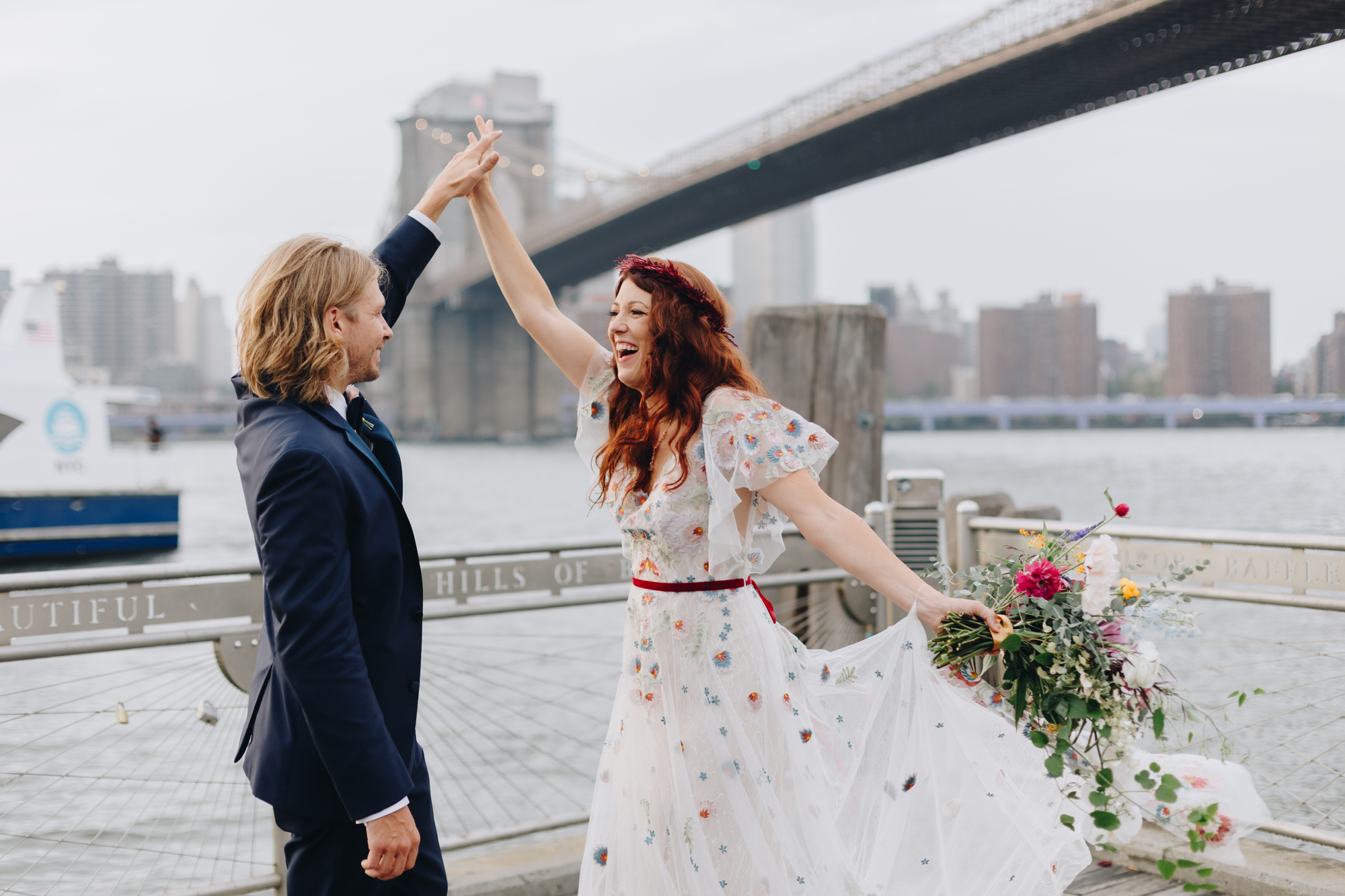 Brooklyn Bridge Park candid elopement photos