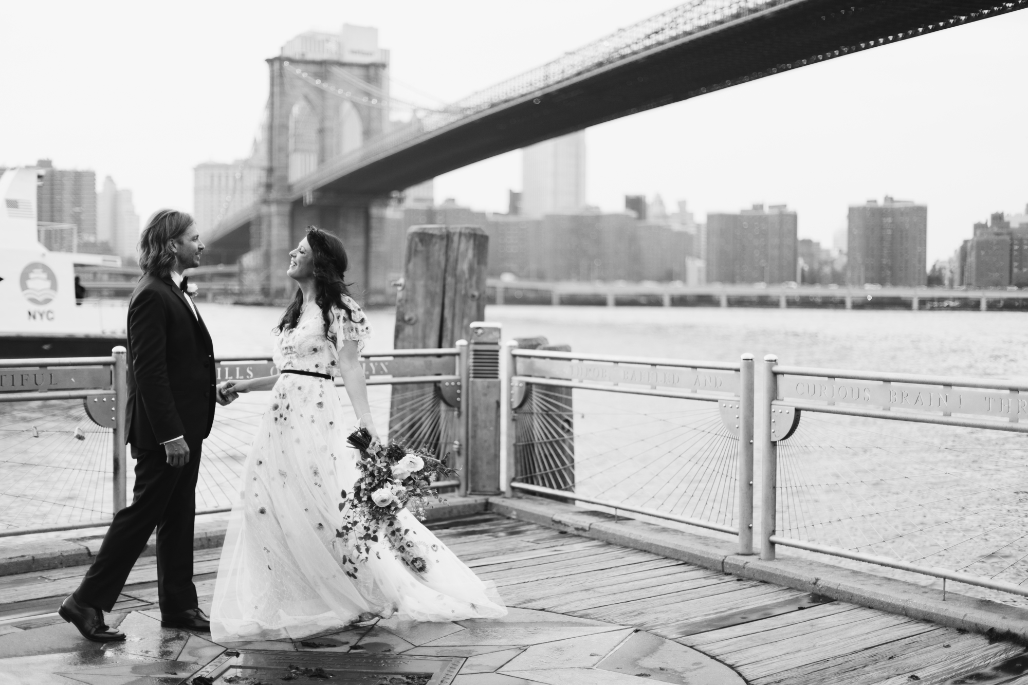 Brooklyn Bridge Park wedding photos on a rainy day
