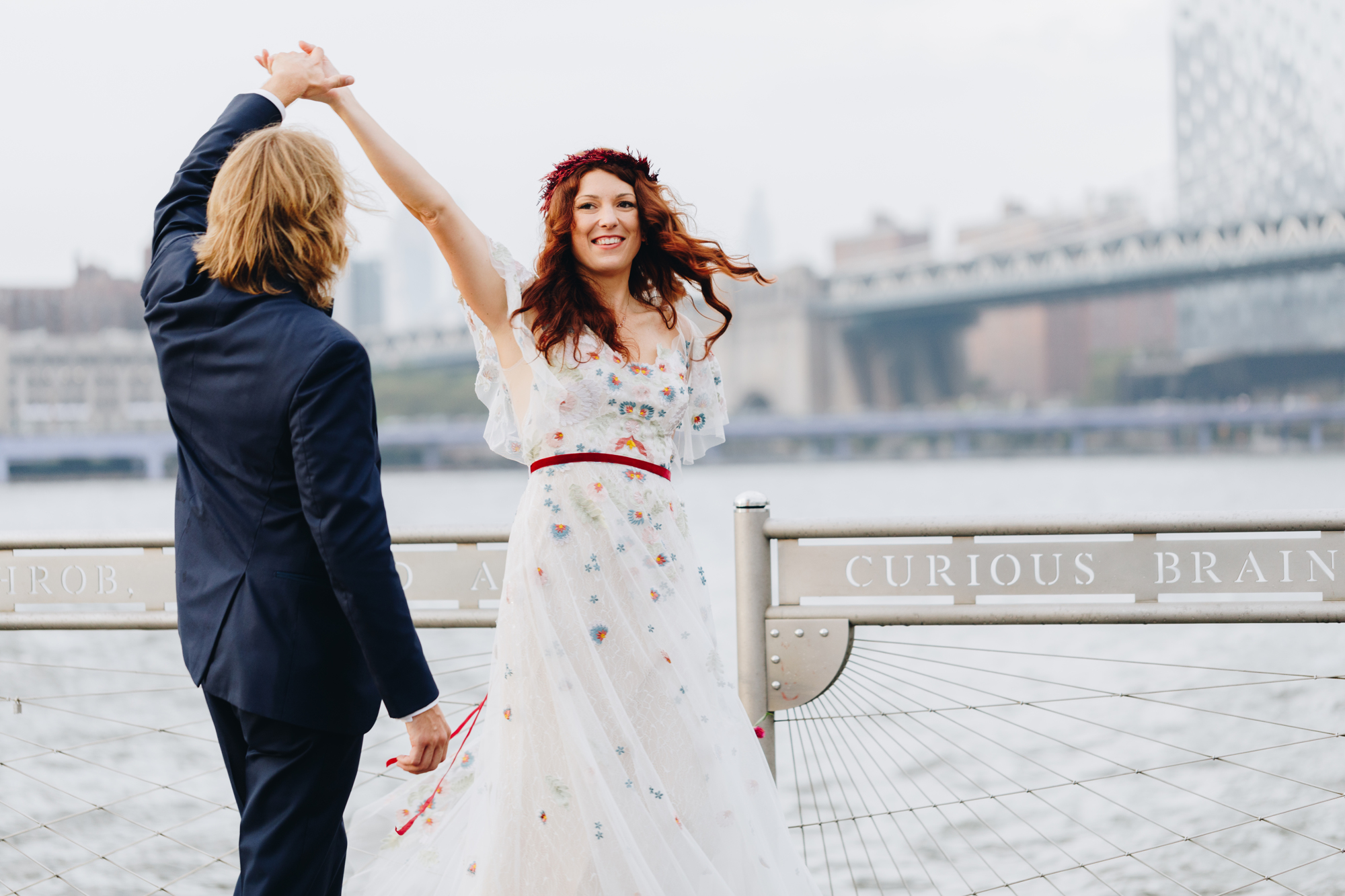 River Café wedding in Dumbo Brooklyn with colorful dress