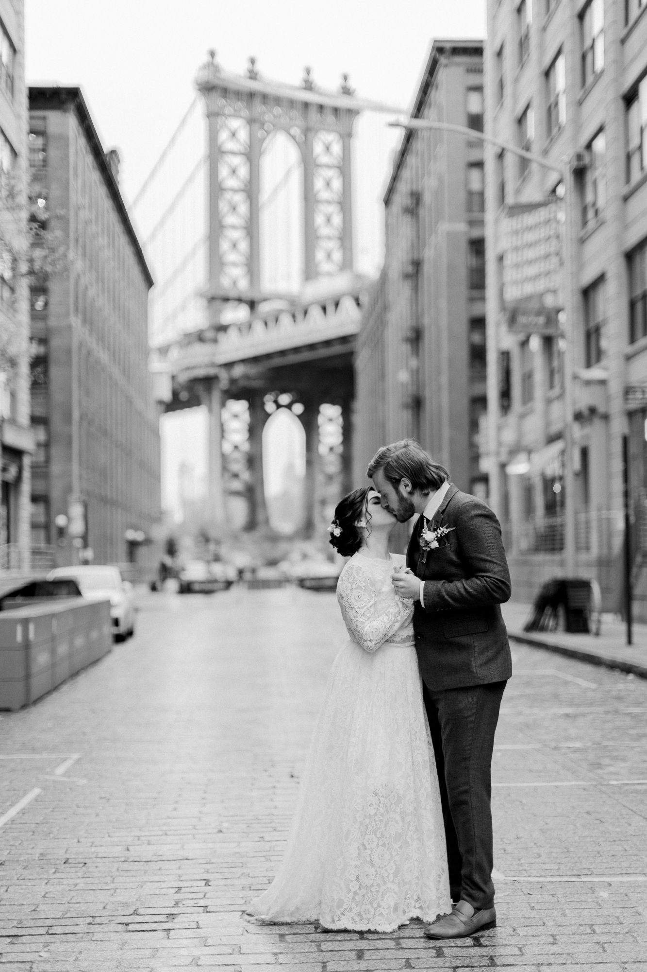 Romantic Dumbo elopement photography on Washington Street in Brooklyn