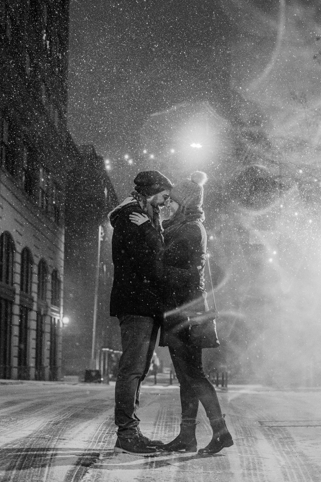 Snowy proposal photos in Dumbo Brooklyn