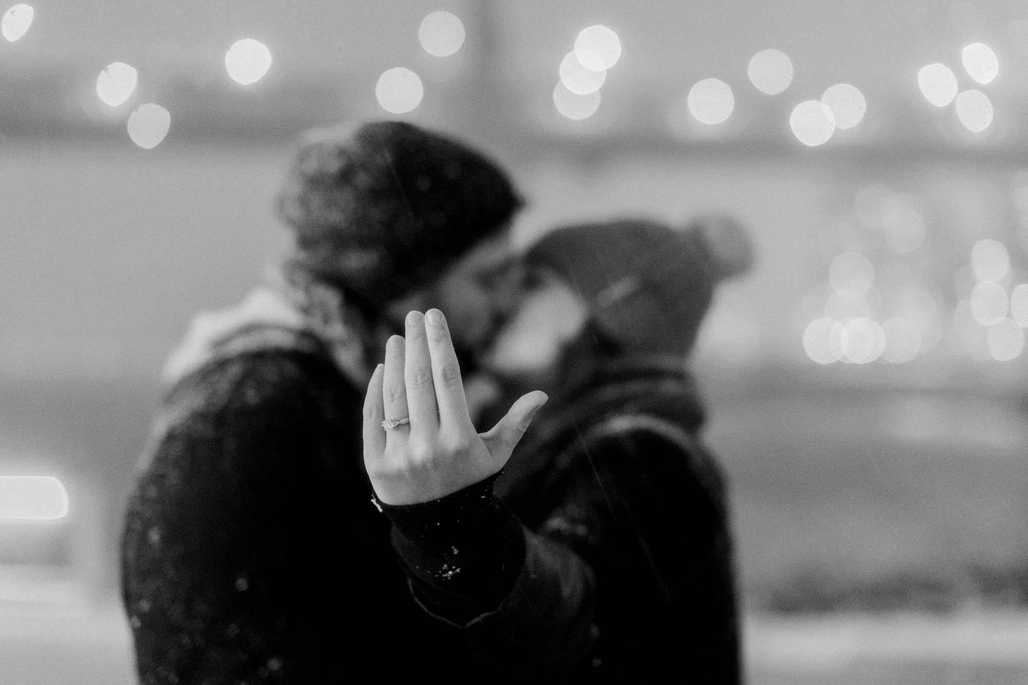 Romantic Dumbo proposal in the snow