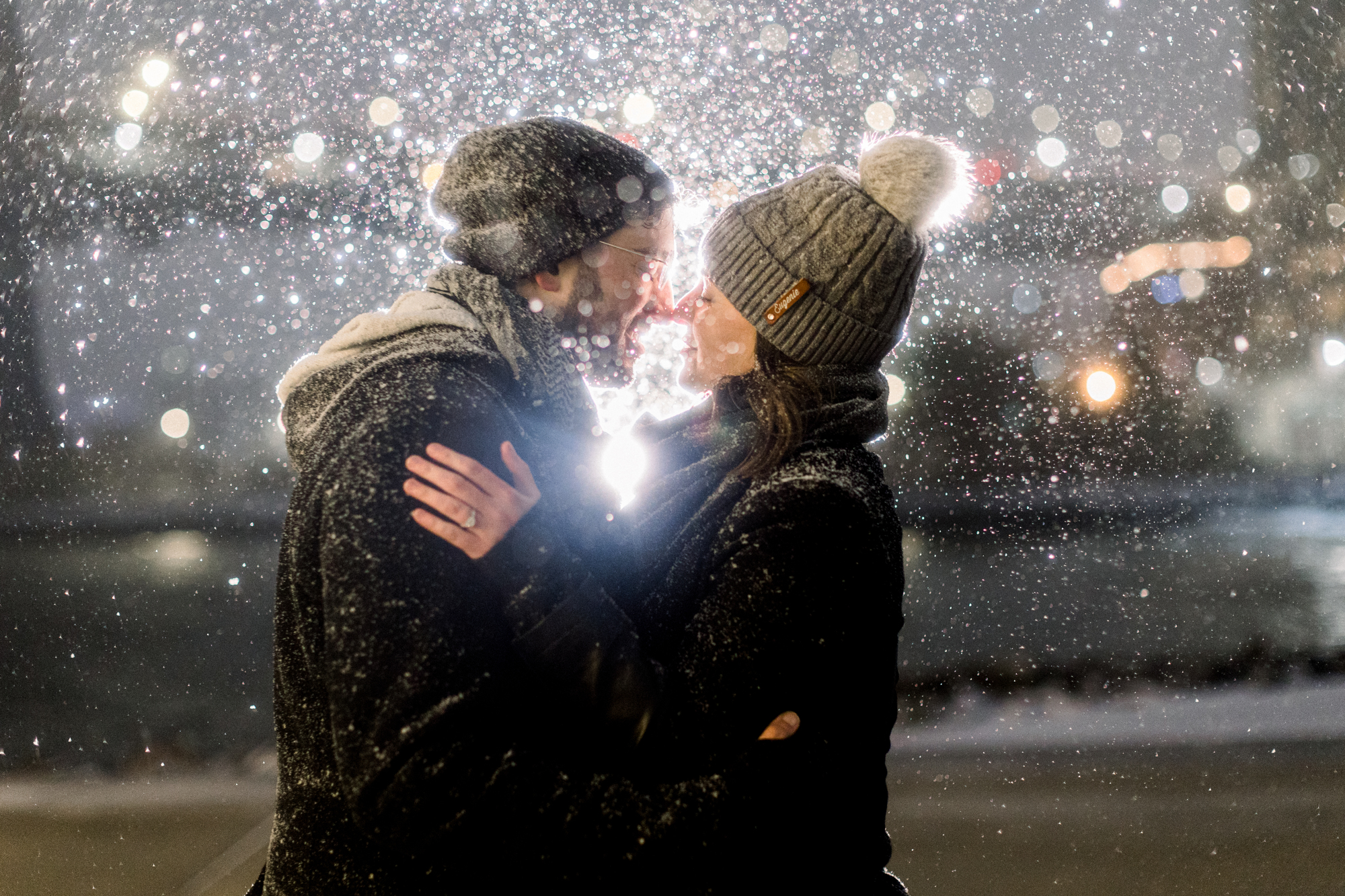 Snowy proposal photography in New York City