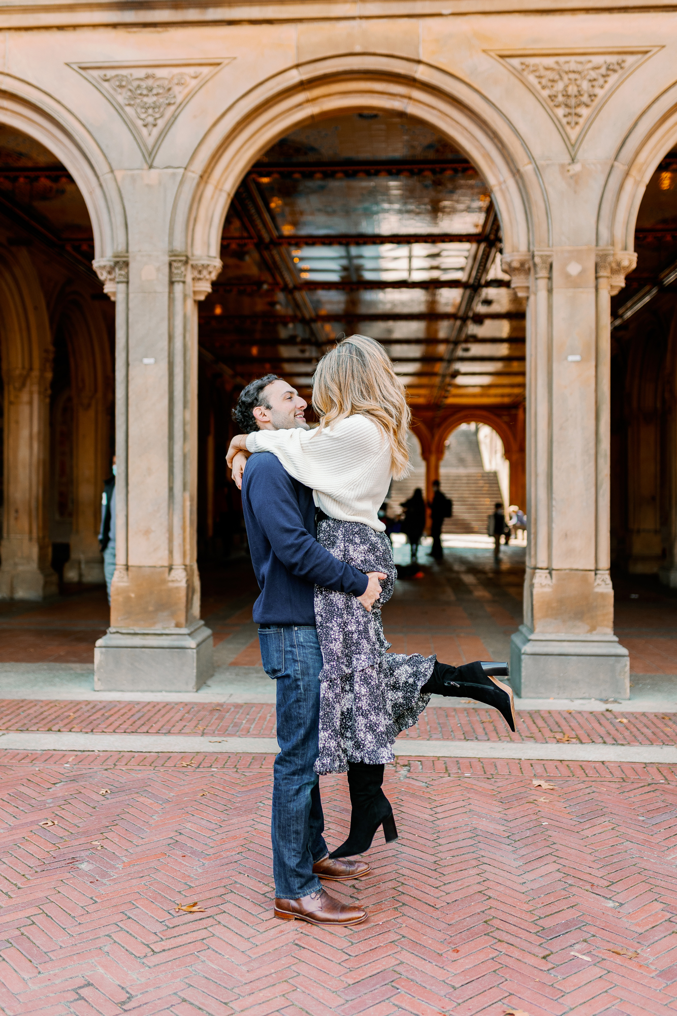 Fall engagement photos at Bethesda Terrace