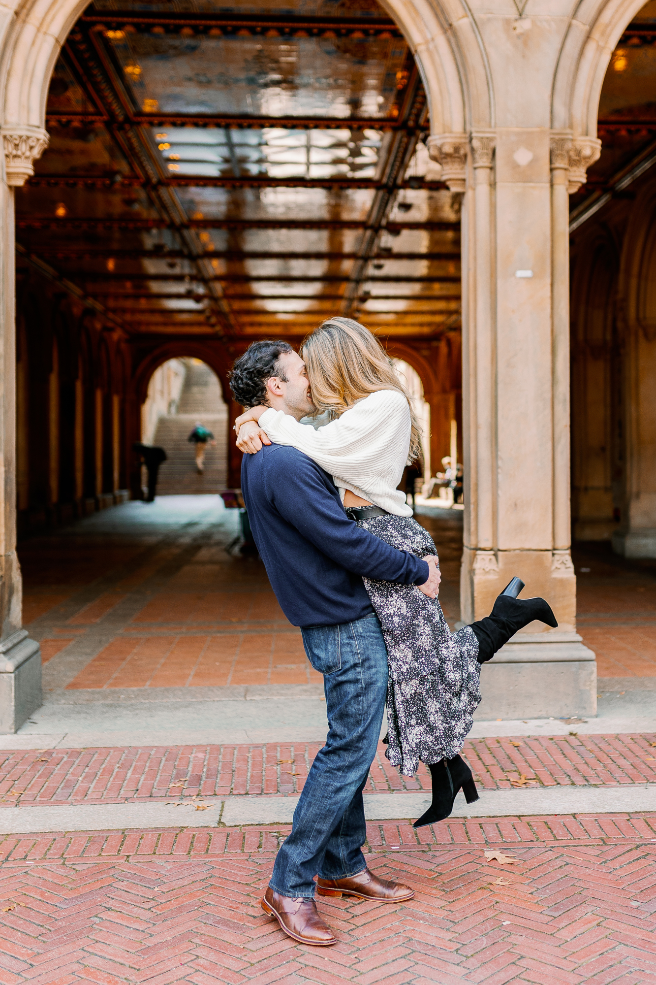 Engagement photos at Bethesda Terrace in Central Park