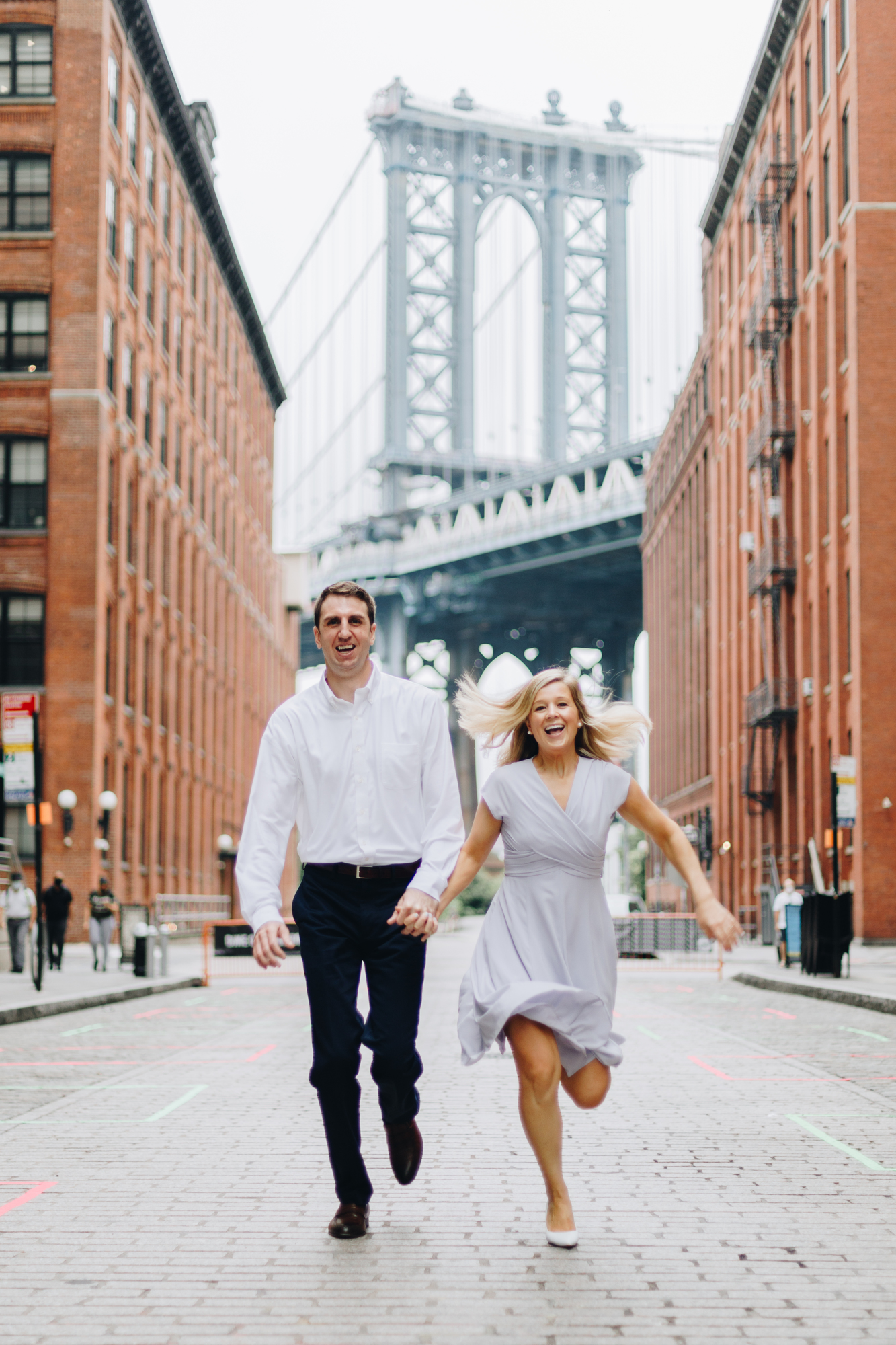 Washington Street engagement photos with Manhattan Bridge in Background