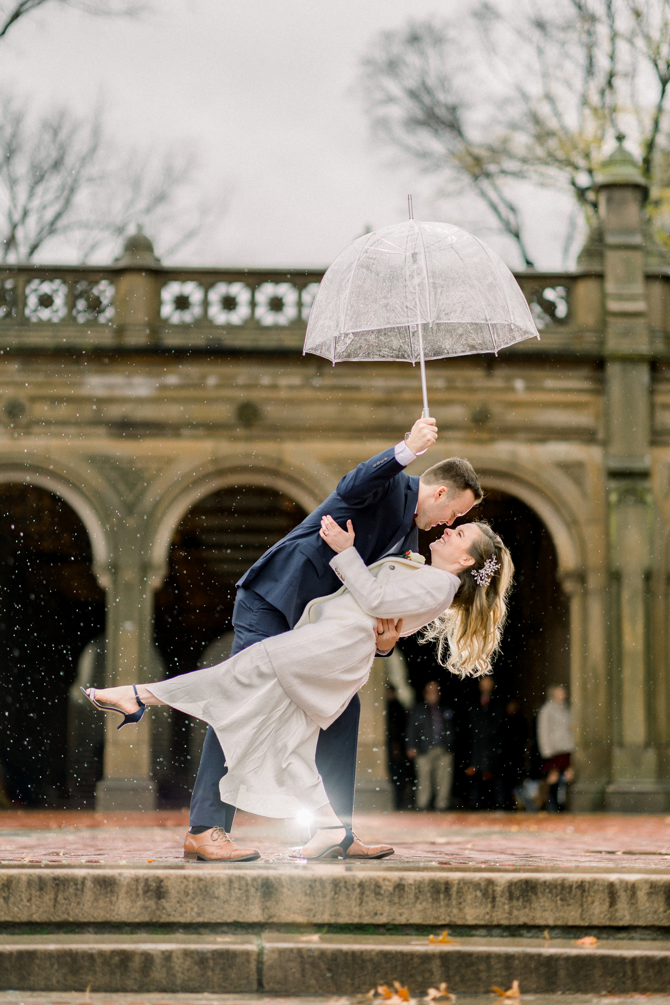 Bethesda Terrace rainy day wedding photos in New York City