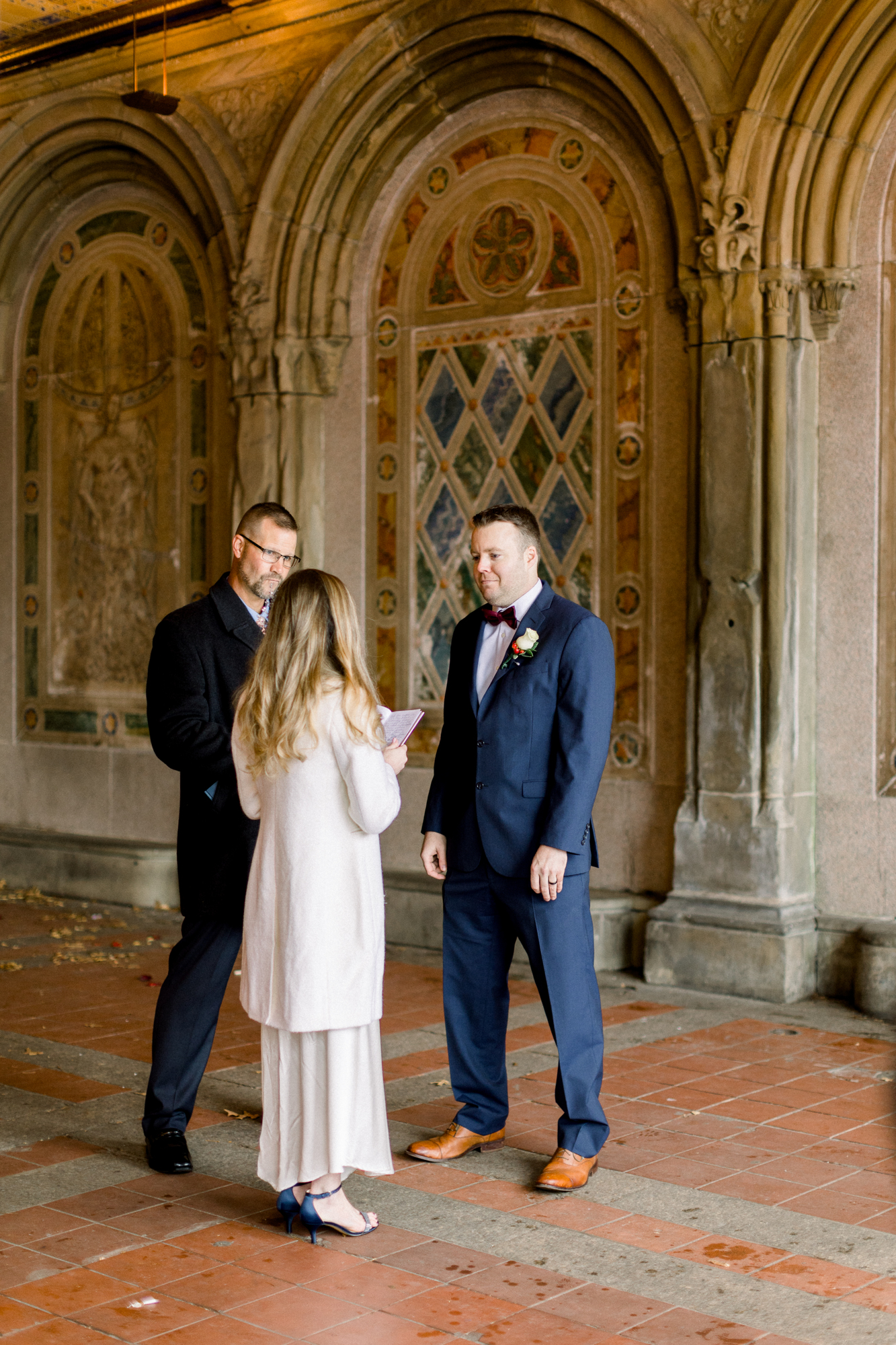 Elopement wedding ceremony at Central Park's Bethesda Terrace