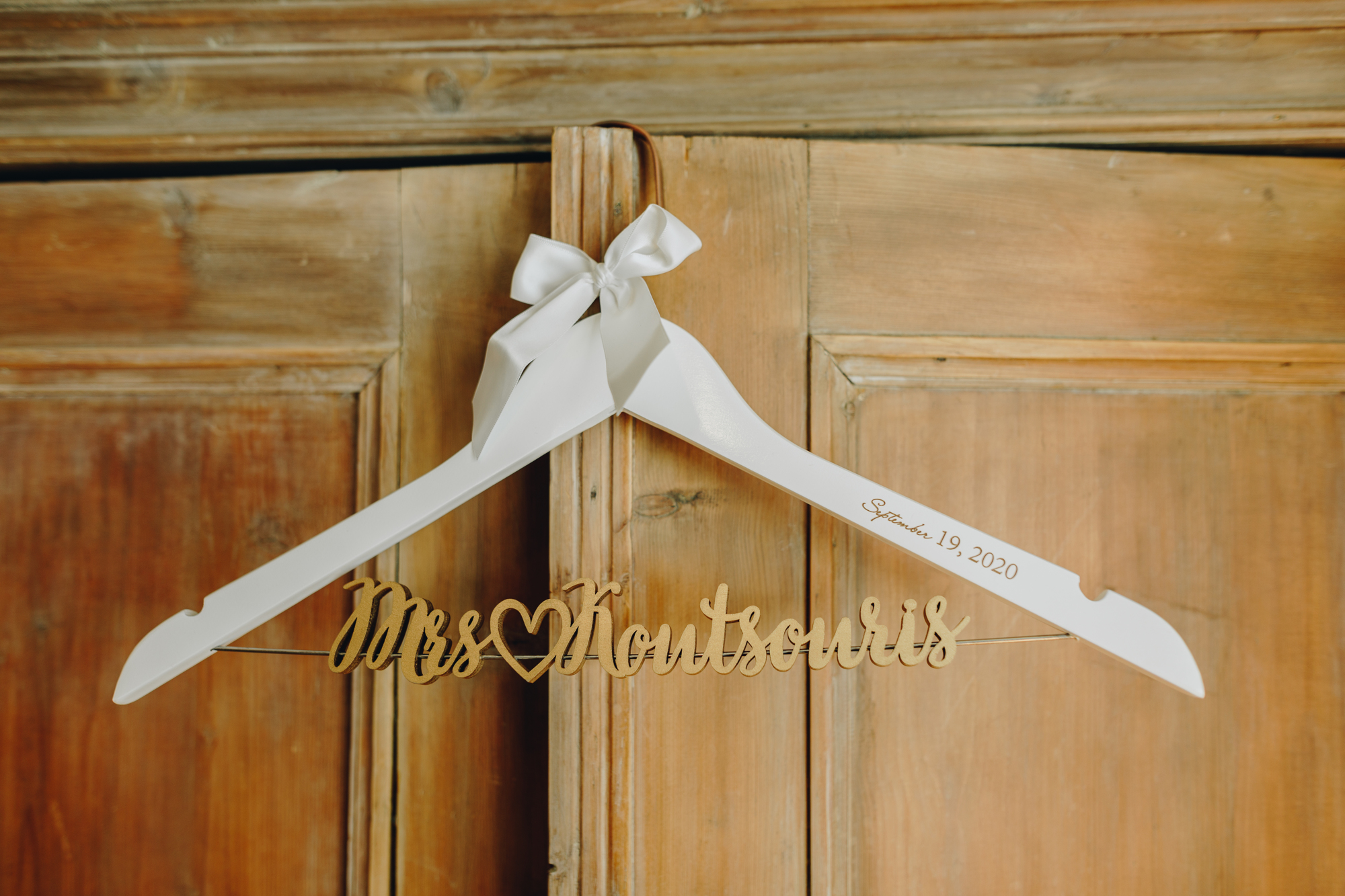 Custom bridal dress hanger for intimate wedding