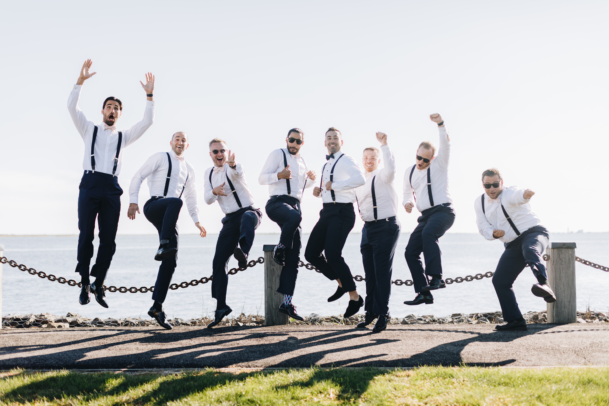 Jumping groomsmen photo on Long Island