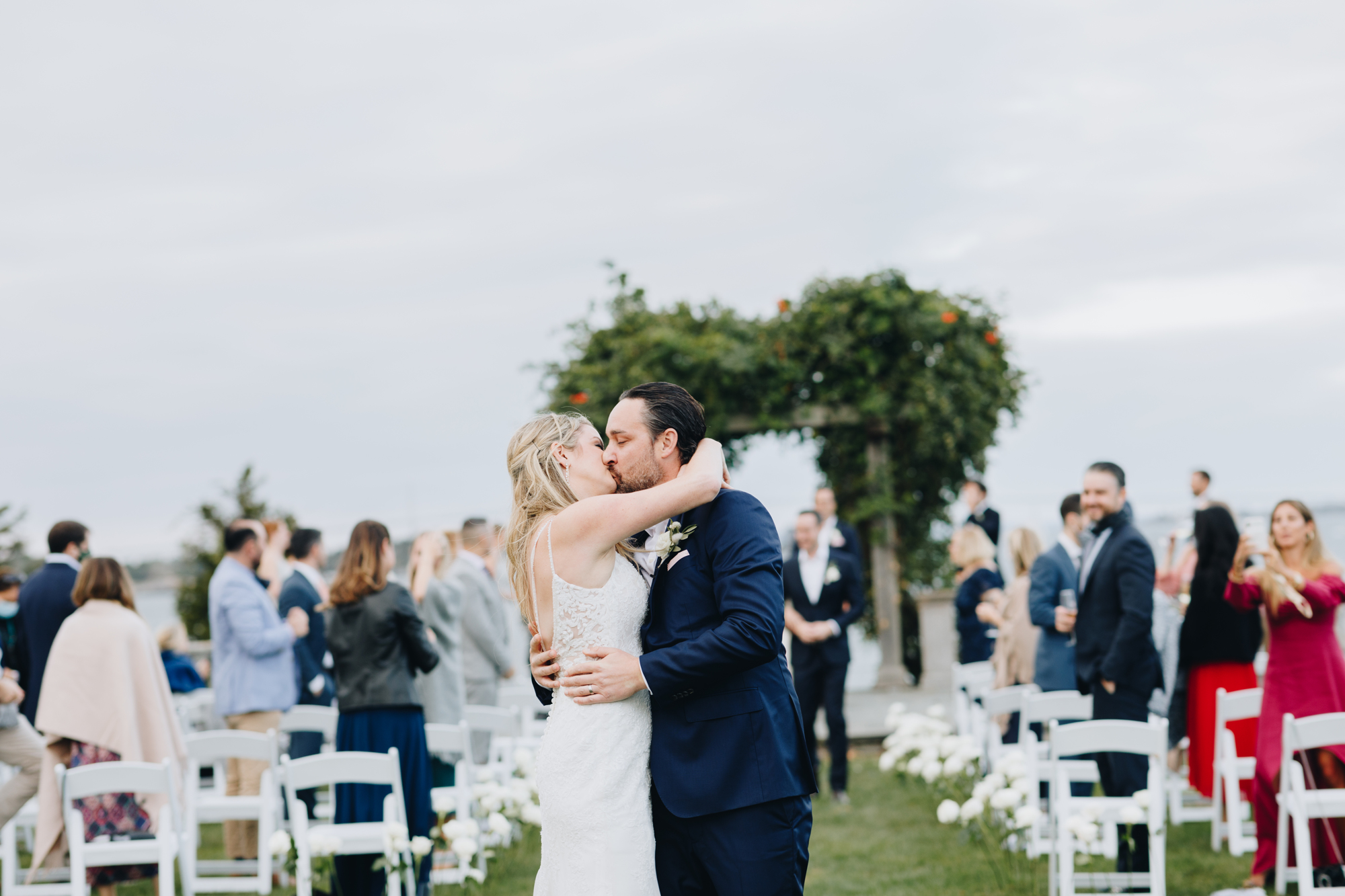 Wedding kiss at Rhode Island venue