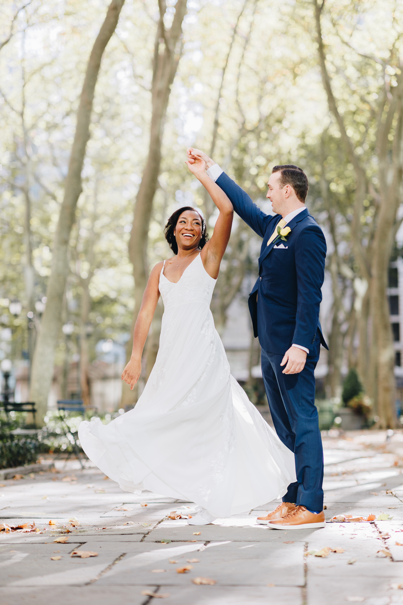 Sunny Bryant Park Wedding Photos during New York Elopement