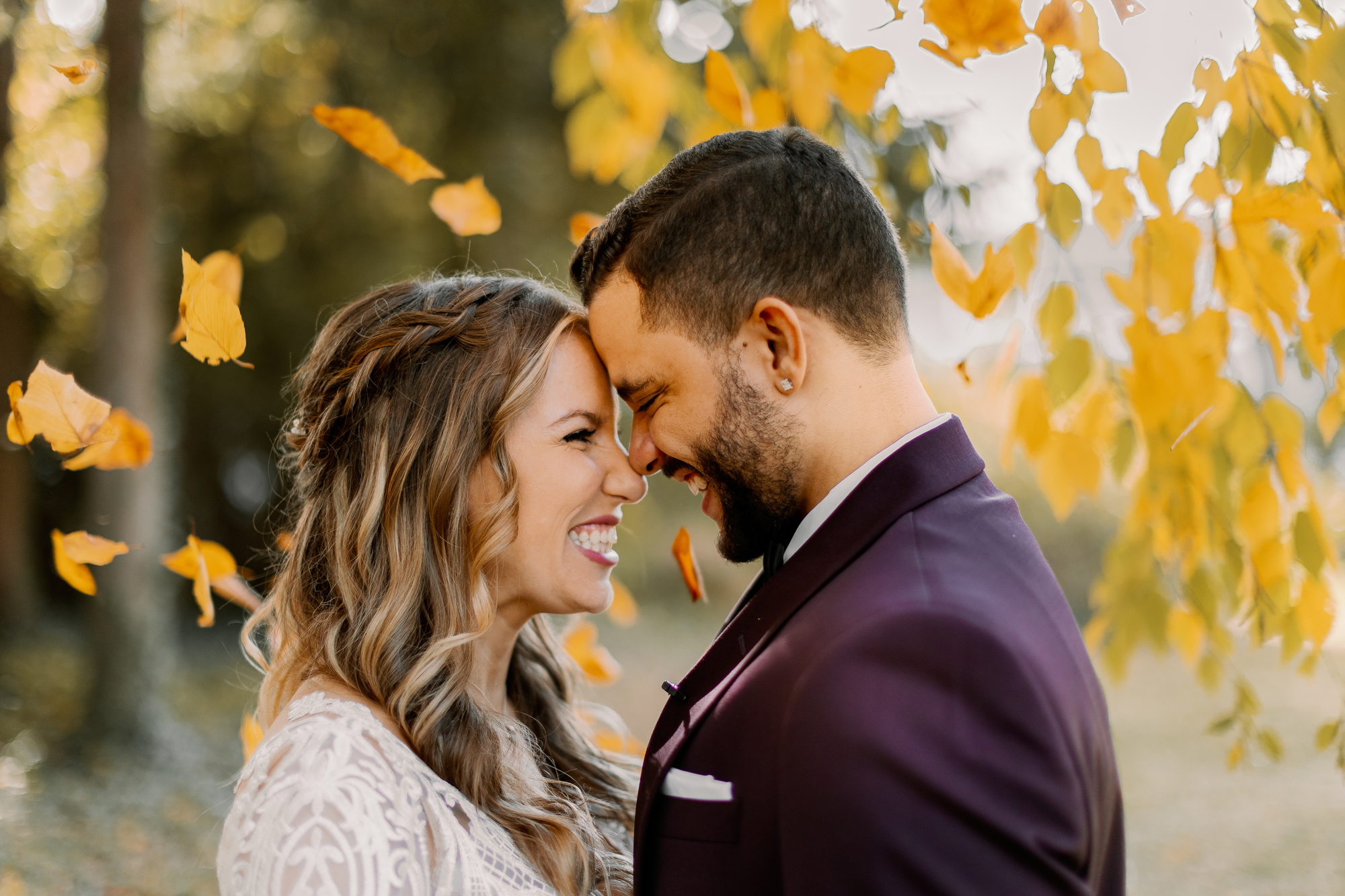 NYC Micro-Wedding Planning in the fall with orange leaves