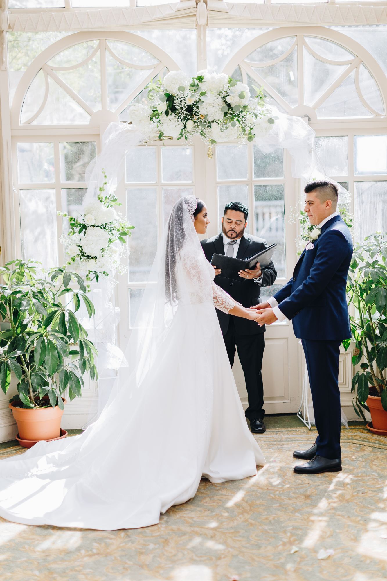 Wedding ceremony with arch at the Brownstone in New Jersey