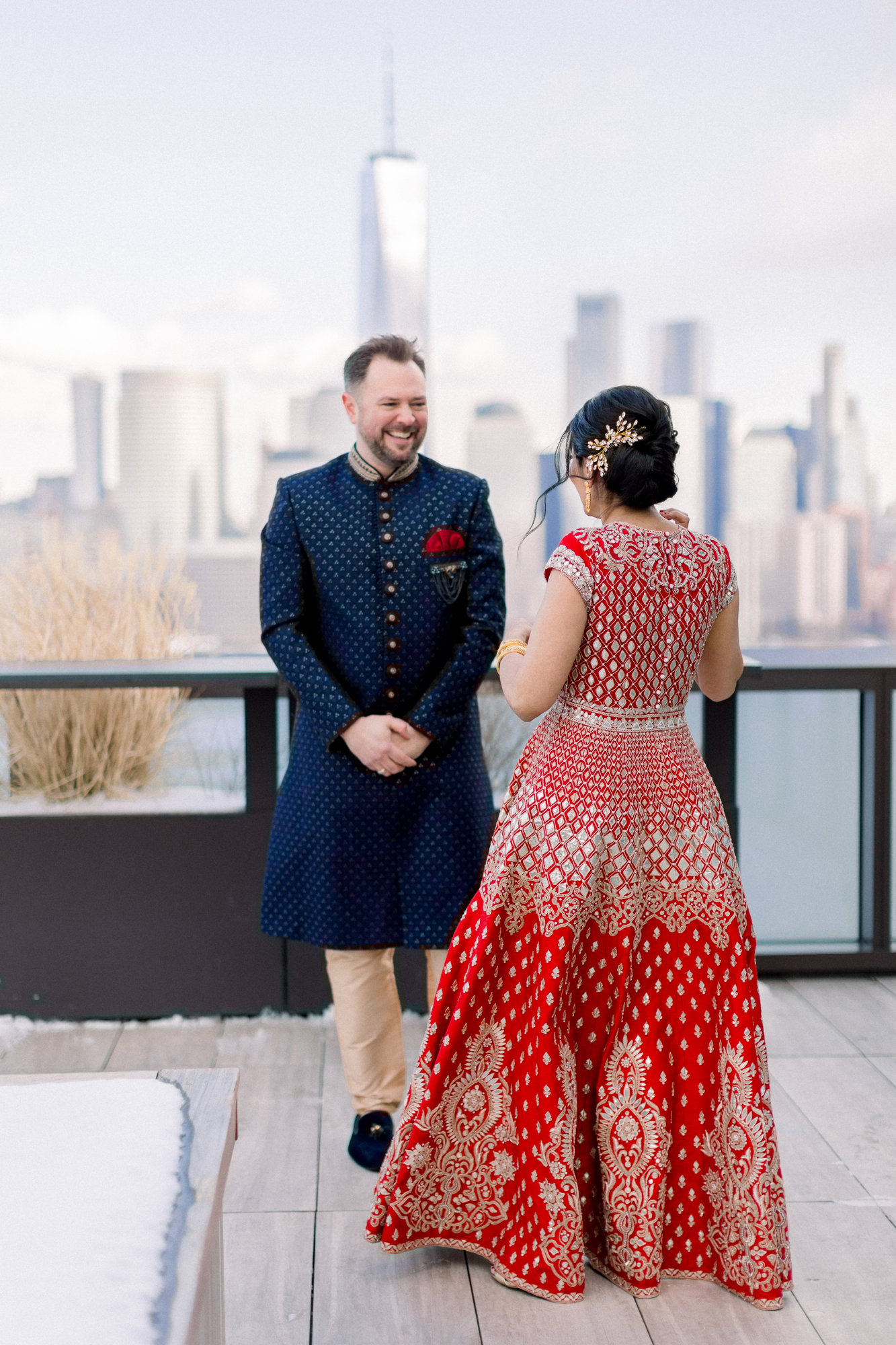 February Wedding with NYC skyline view in Jersey City at Exchange Place