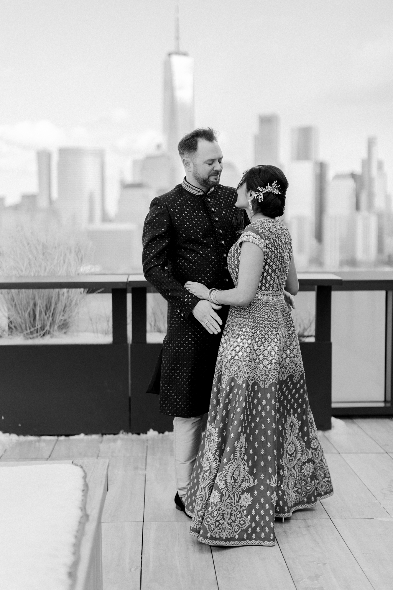 Winter Wedding with NYC skyline view in Jersey City at Exchange Place