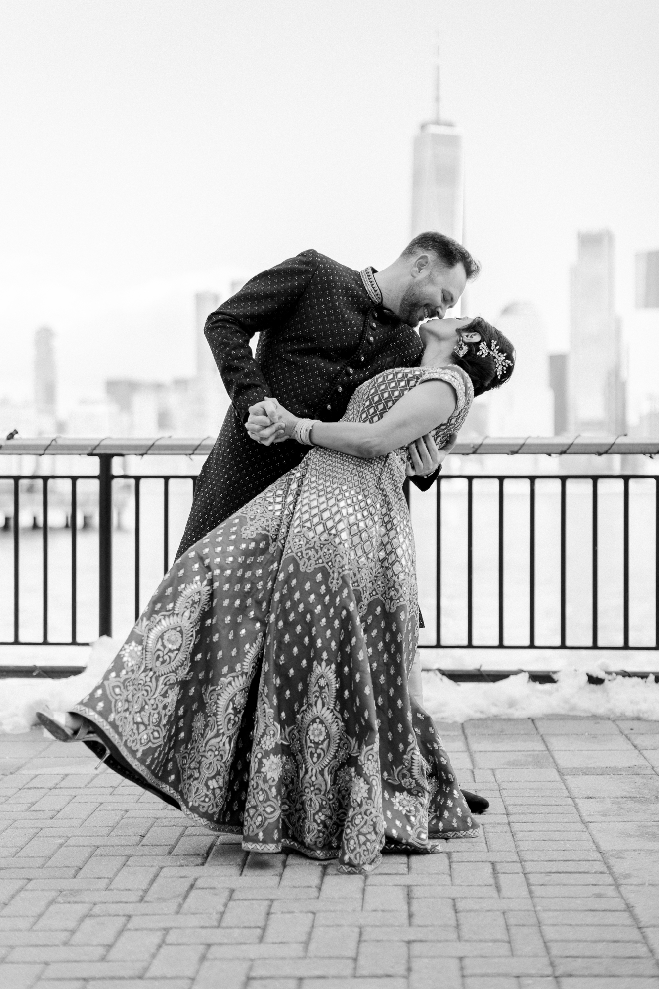Romantic NJ winter wedding indoors at the Rooftop at Exchange Place