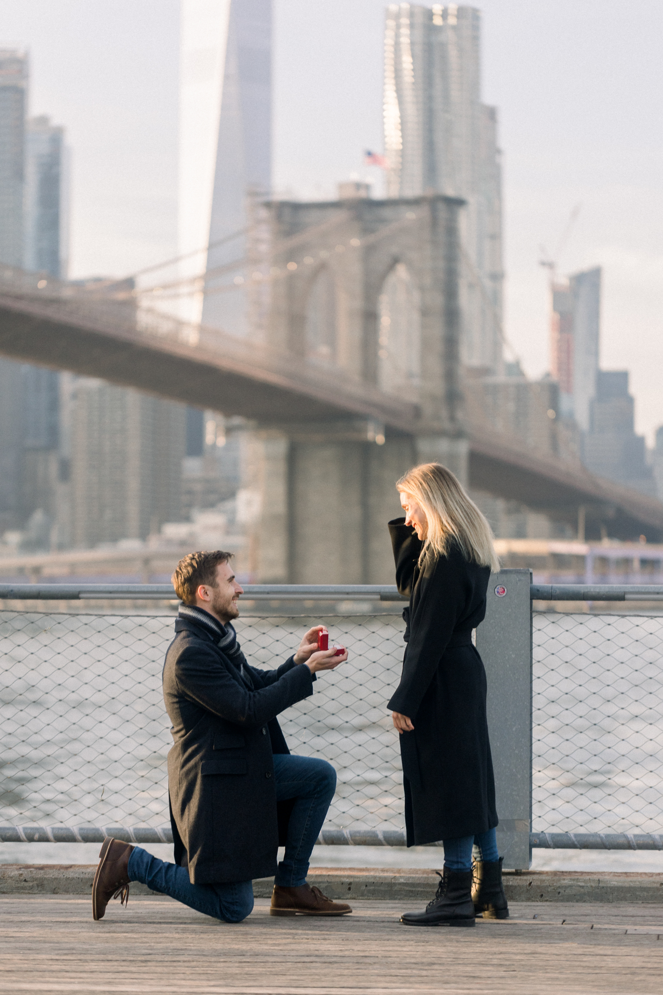 Sunset Dumbo Proposal on the Manhattan Skyline in Brooklyn