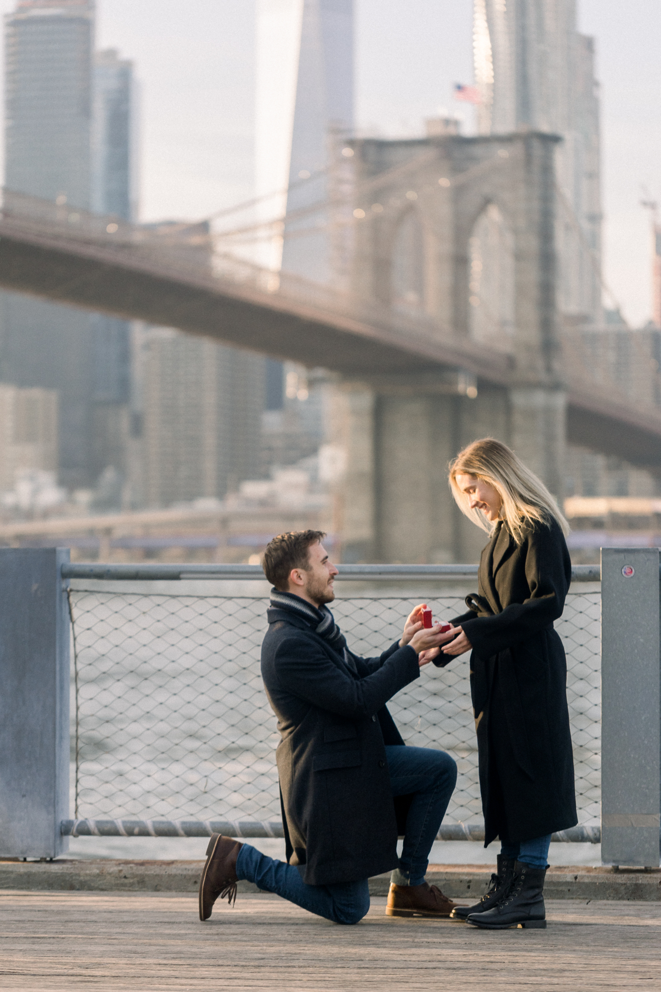 Beautiful Dumbo Proposal on the Manhattan Skyline in Brooklyn