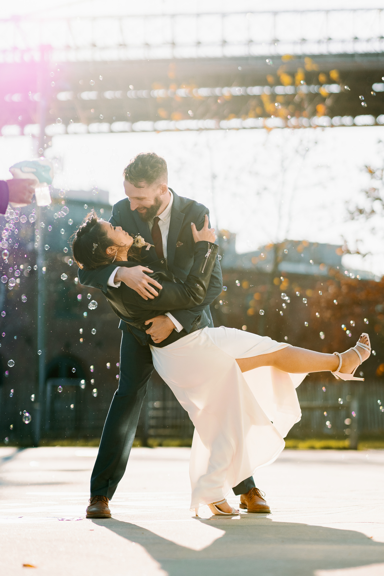 Fun Fall DUMBO Elopement with NYC views and foliage