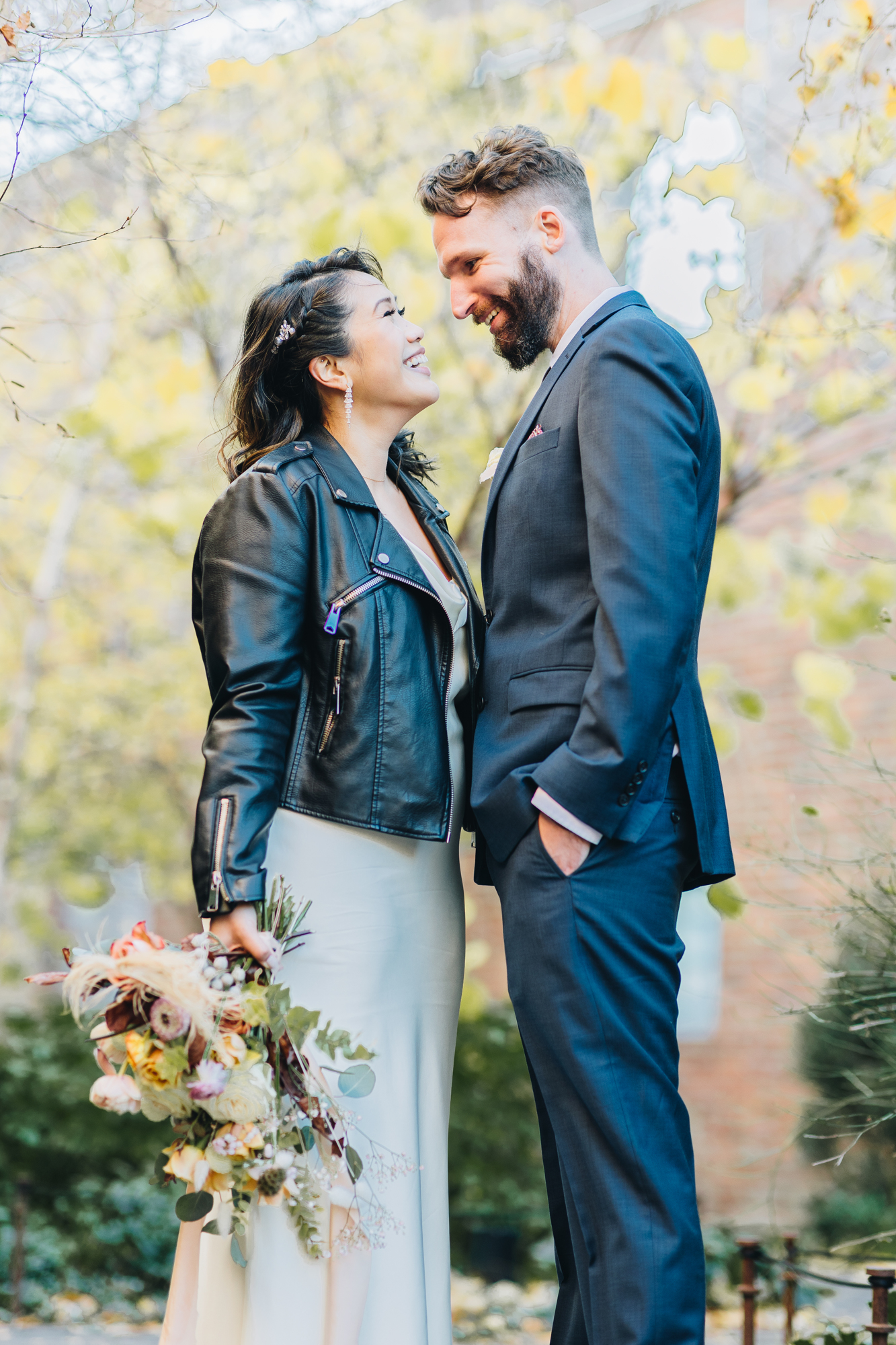 Romantic Fall DUMBO Elopement with New York views and foliage