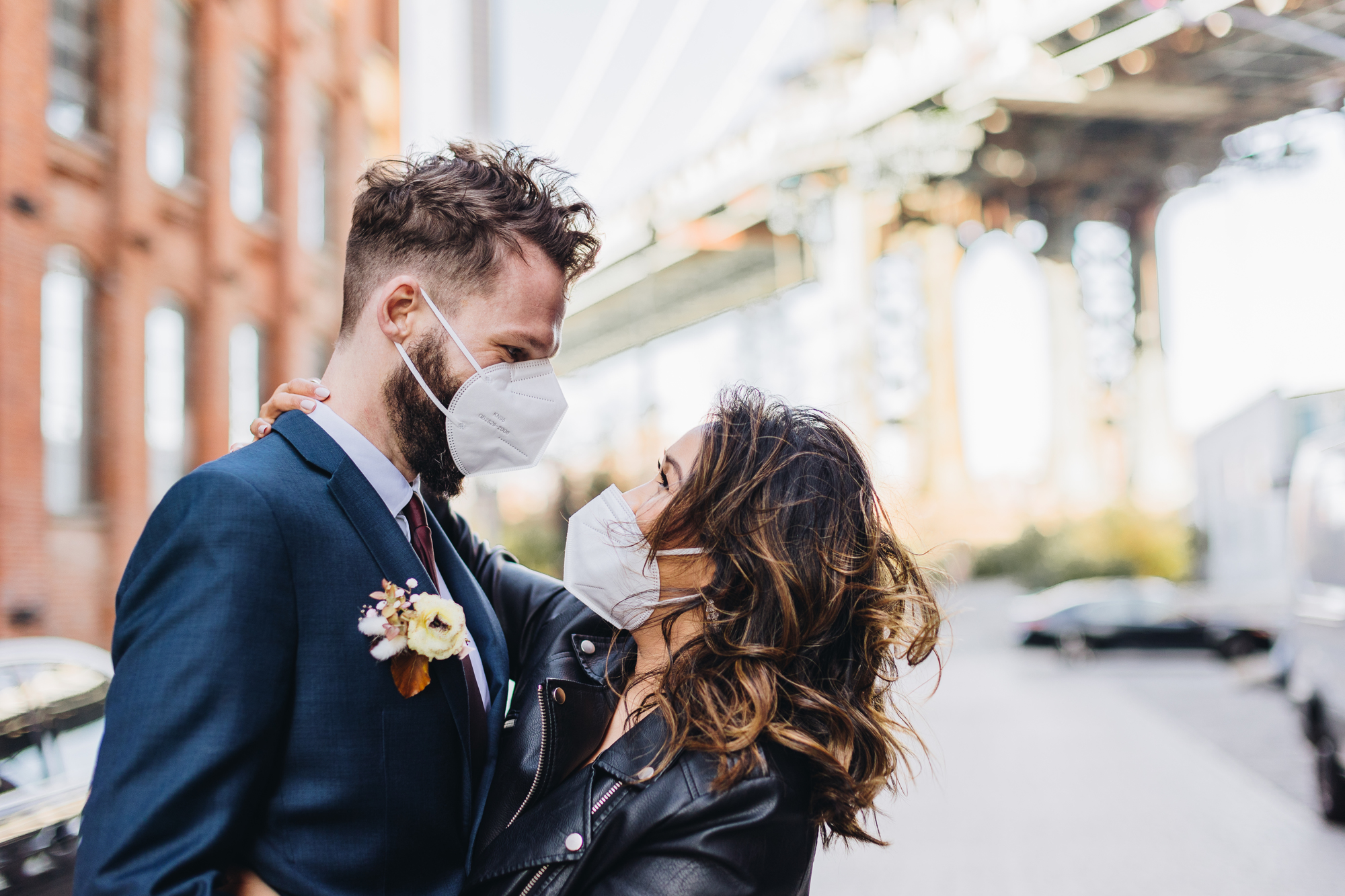 Fun and Candid Fall DUMBO Elopement with NYC views and foliage