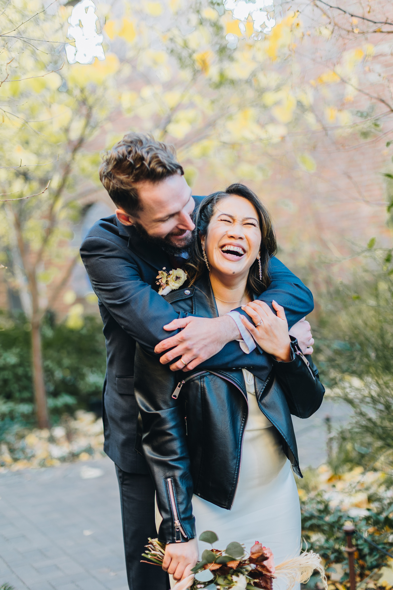 Candid Fall DUMBO Elopement with NYC views and foliage