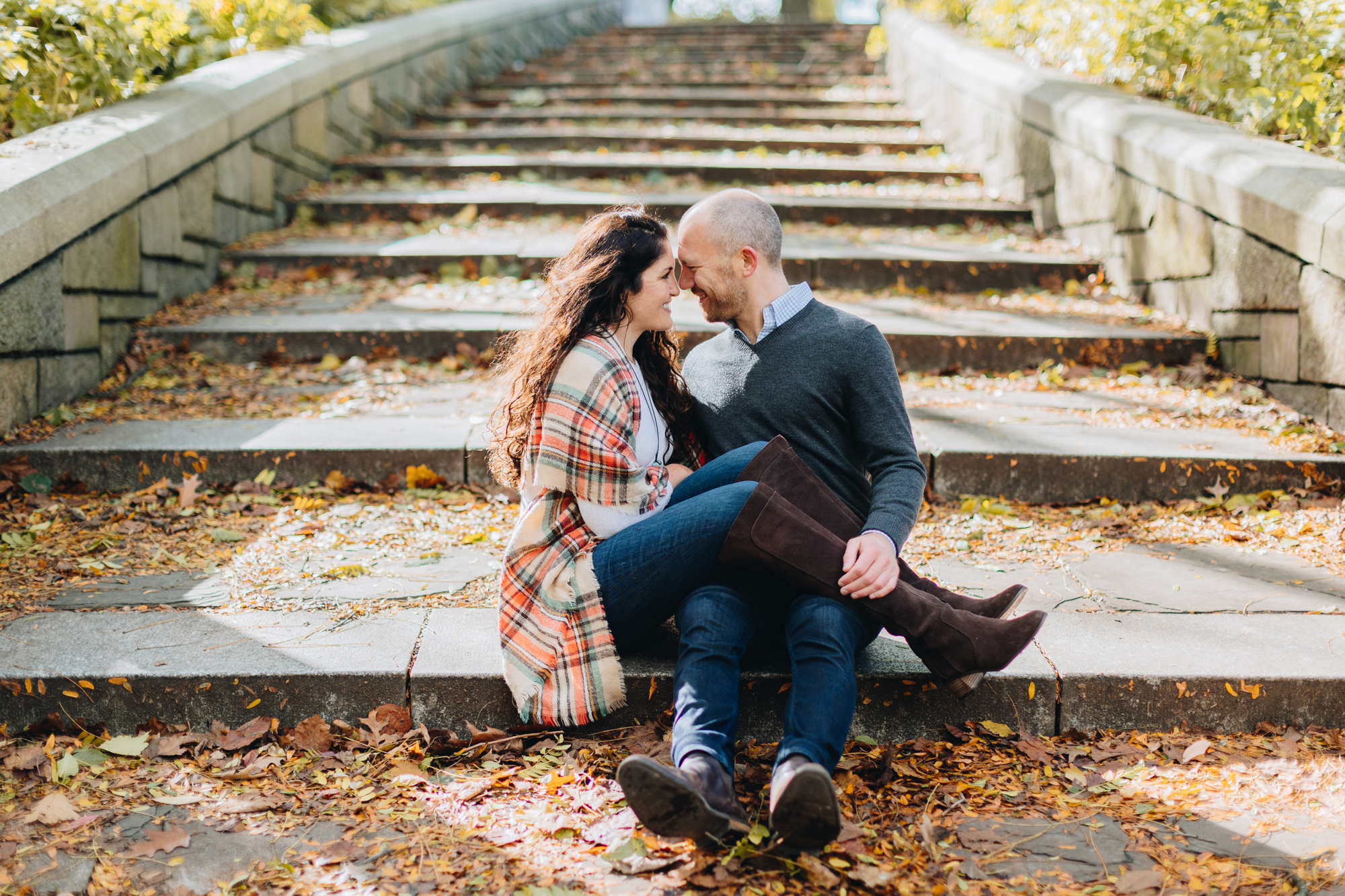 Trendy Fall Riverside Park Engagement Photography