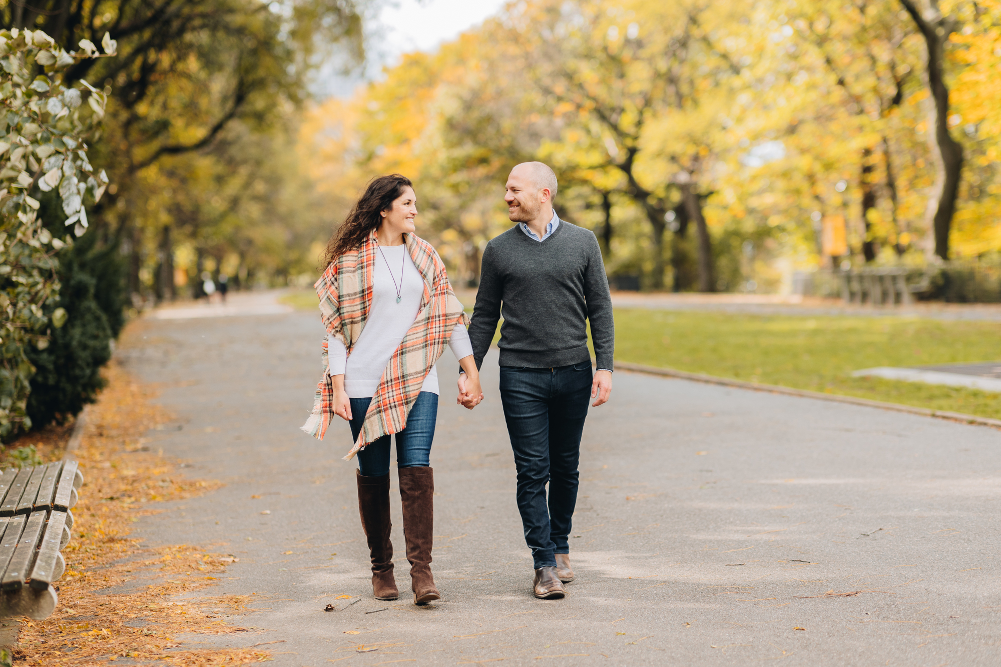 Colorful Fall Riverside Park Engagement Photography