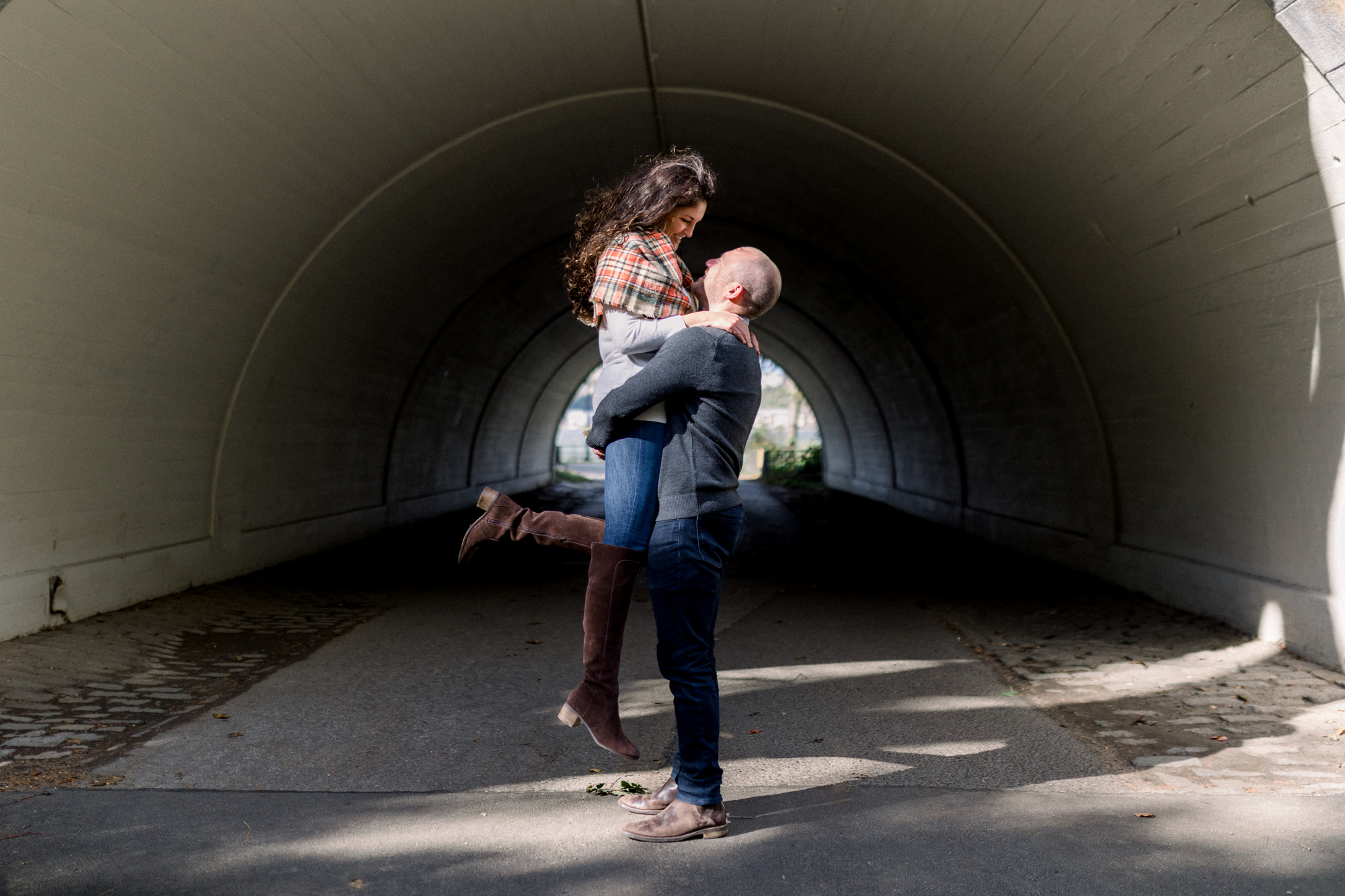 Dynamic Fall Riverside Park Engagement Photography