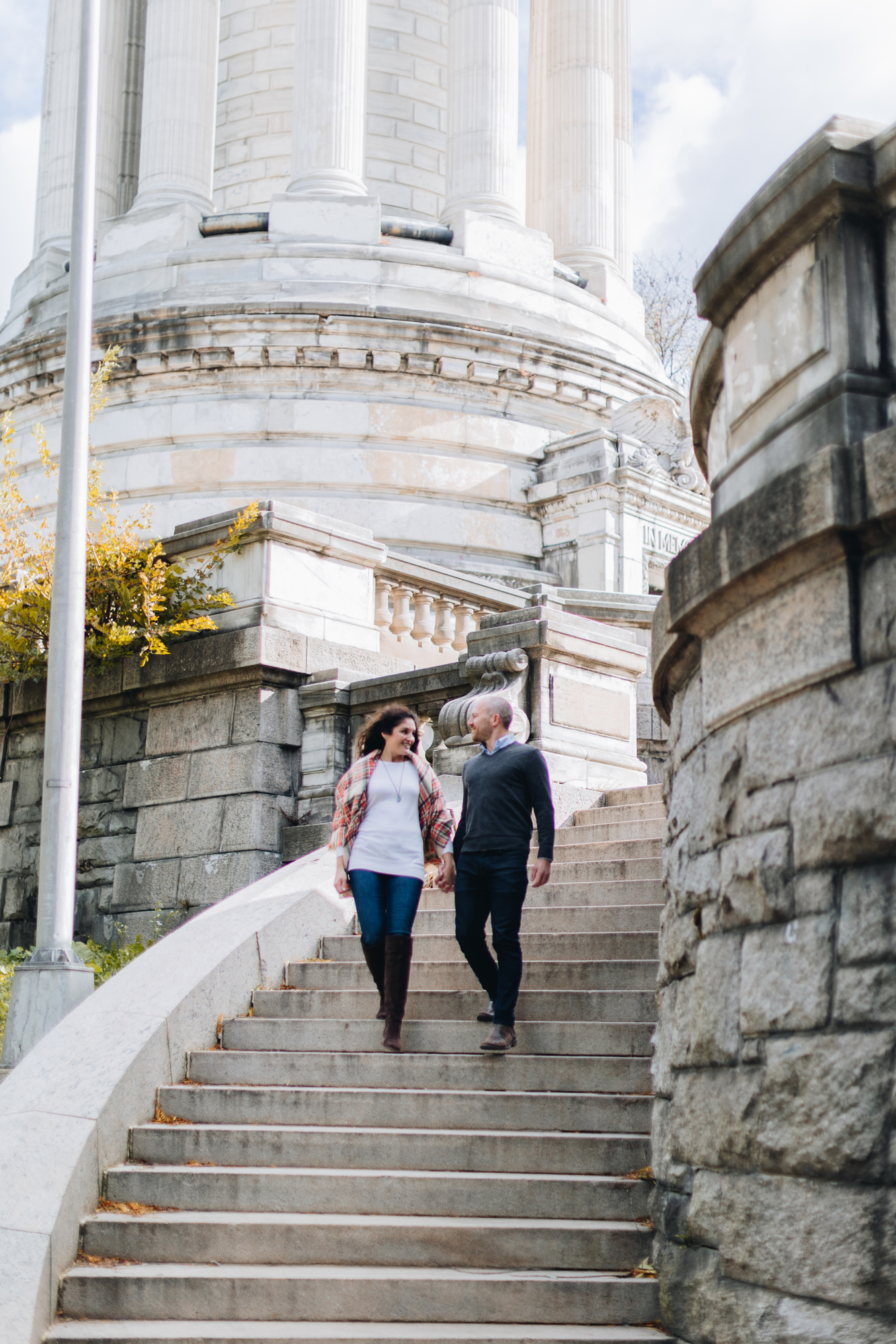 Candid Fall Riverside Park Engagement Photography