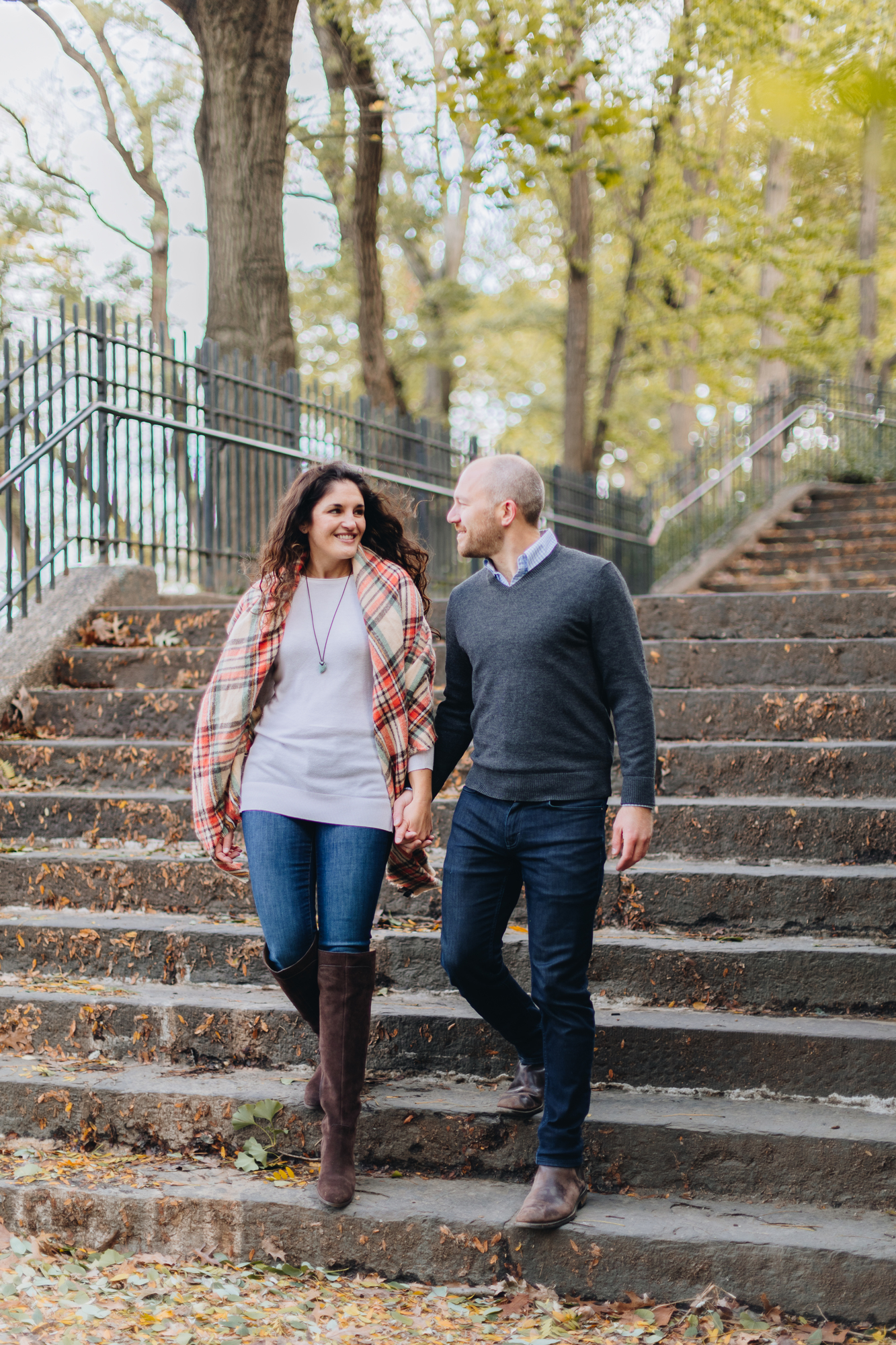 Touching Fall Riverside Park Engagement Photography