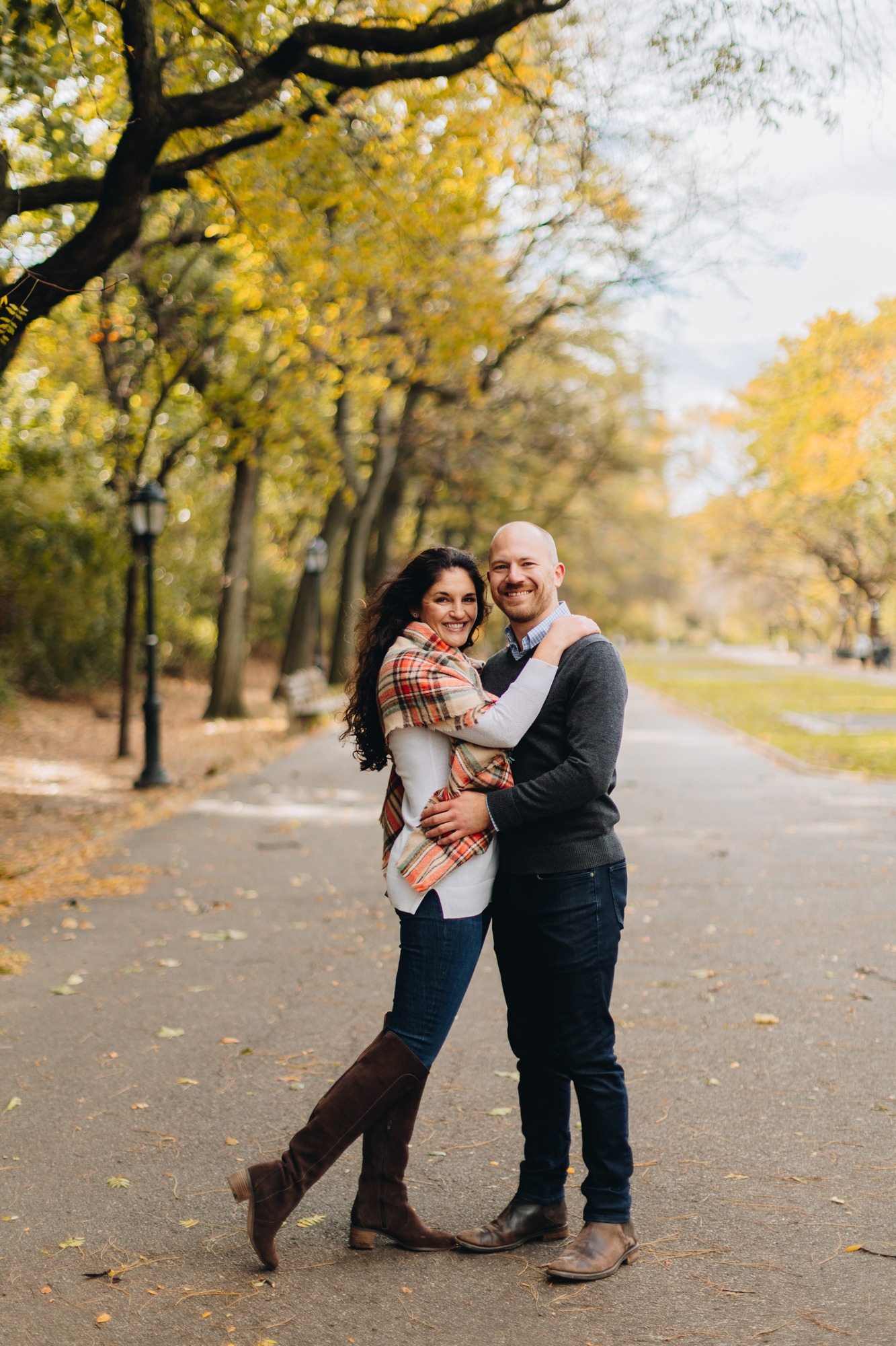 Cheerful Fall Riverside Park Engagement Photography