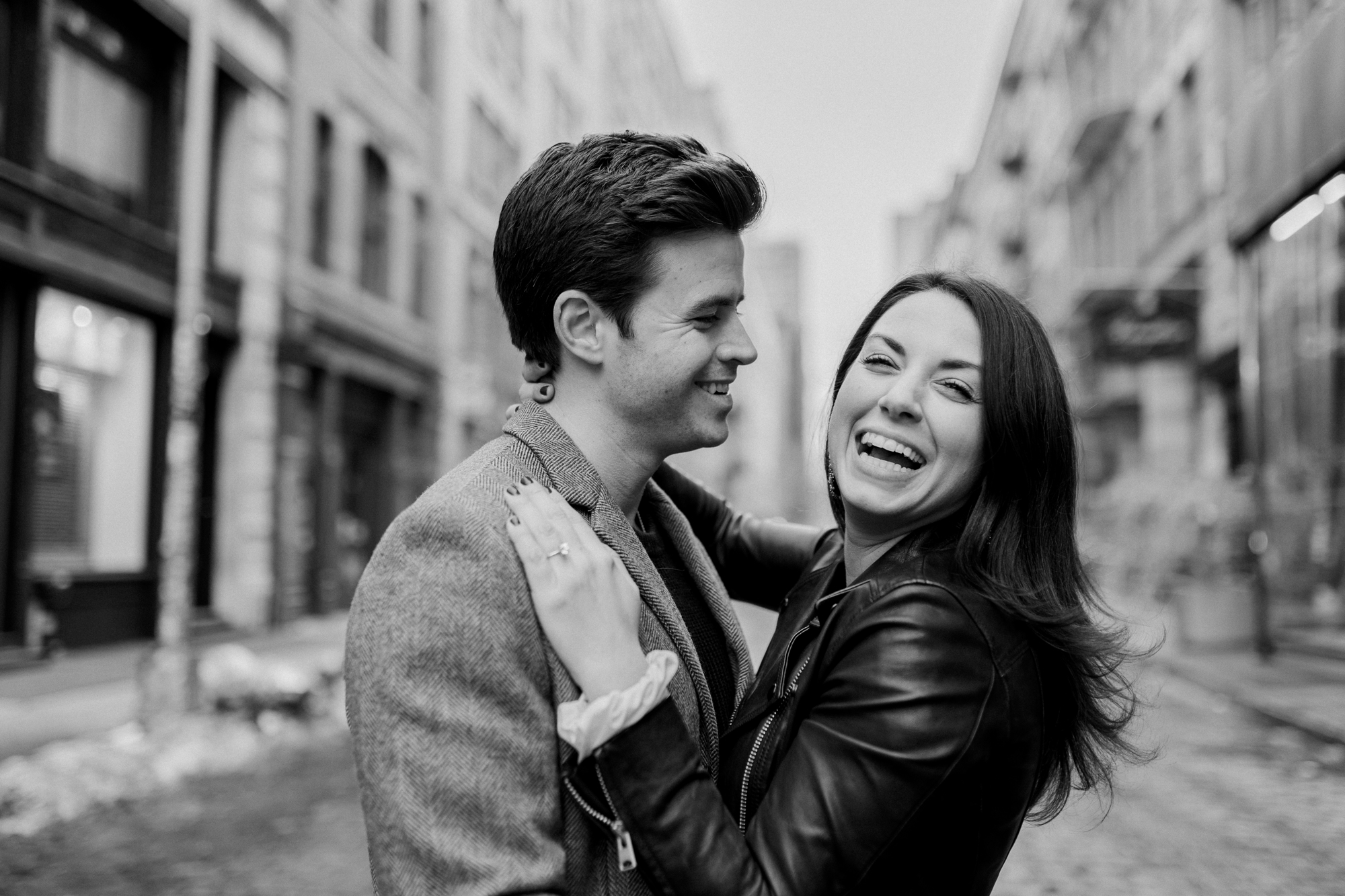 Happy Engagement Photos in Rainy Soho New York