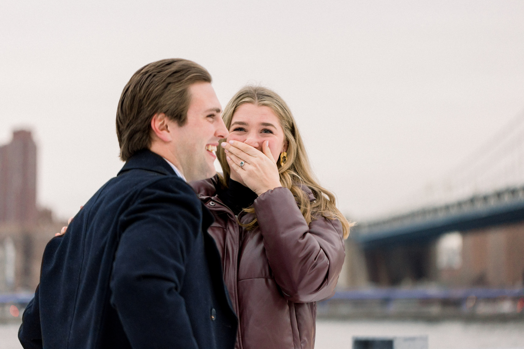 Memorable Surprise Proposal Photos in DUMBO Featuring Brooklyn Bridge Park